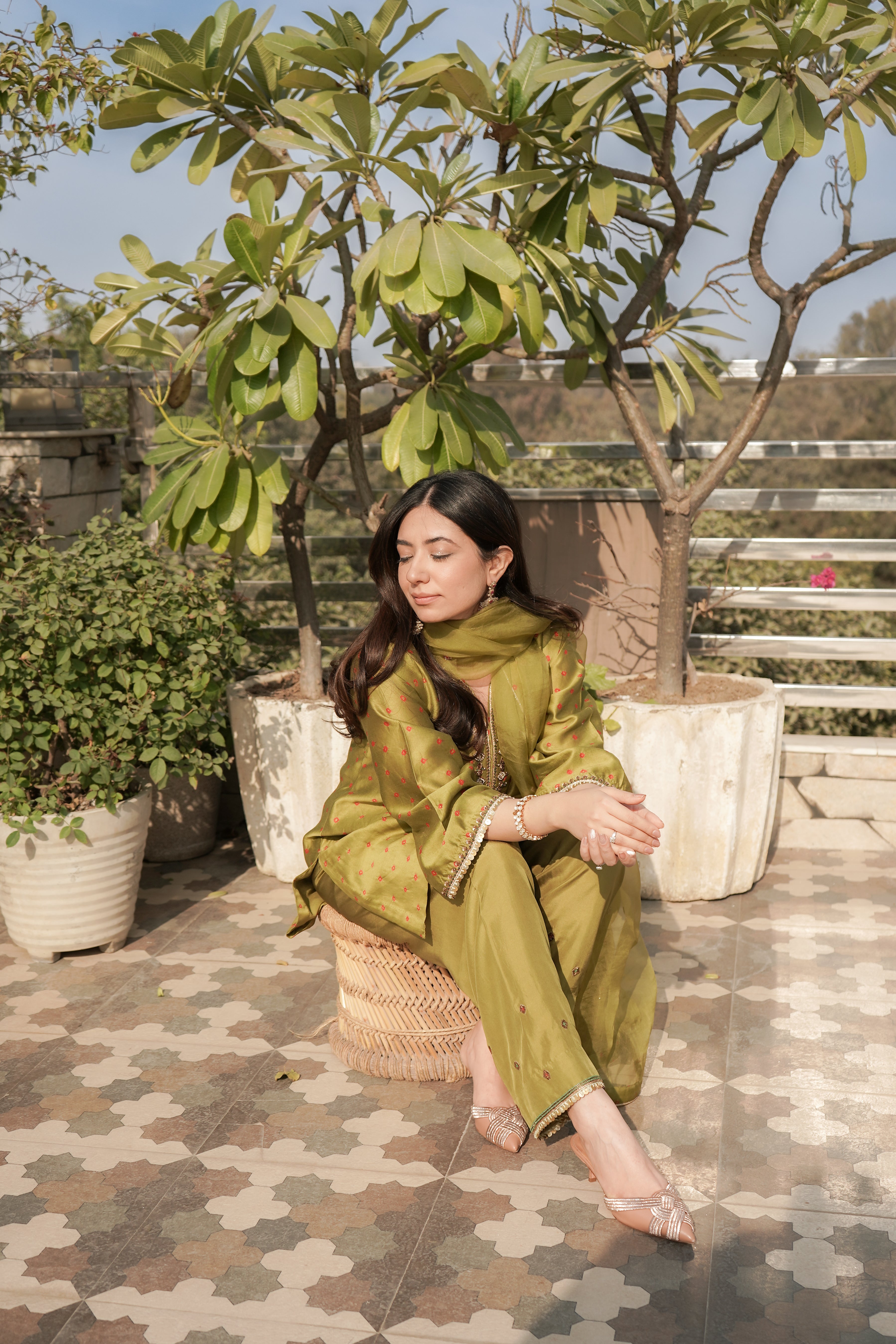Mehndi Green Bandhani Set