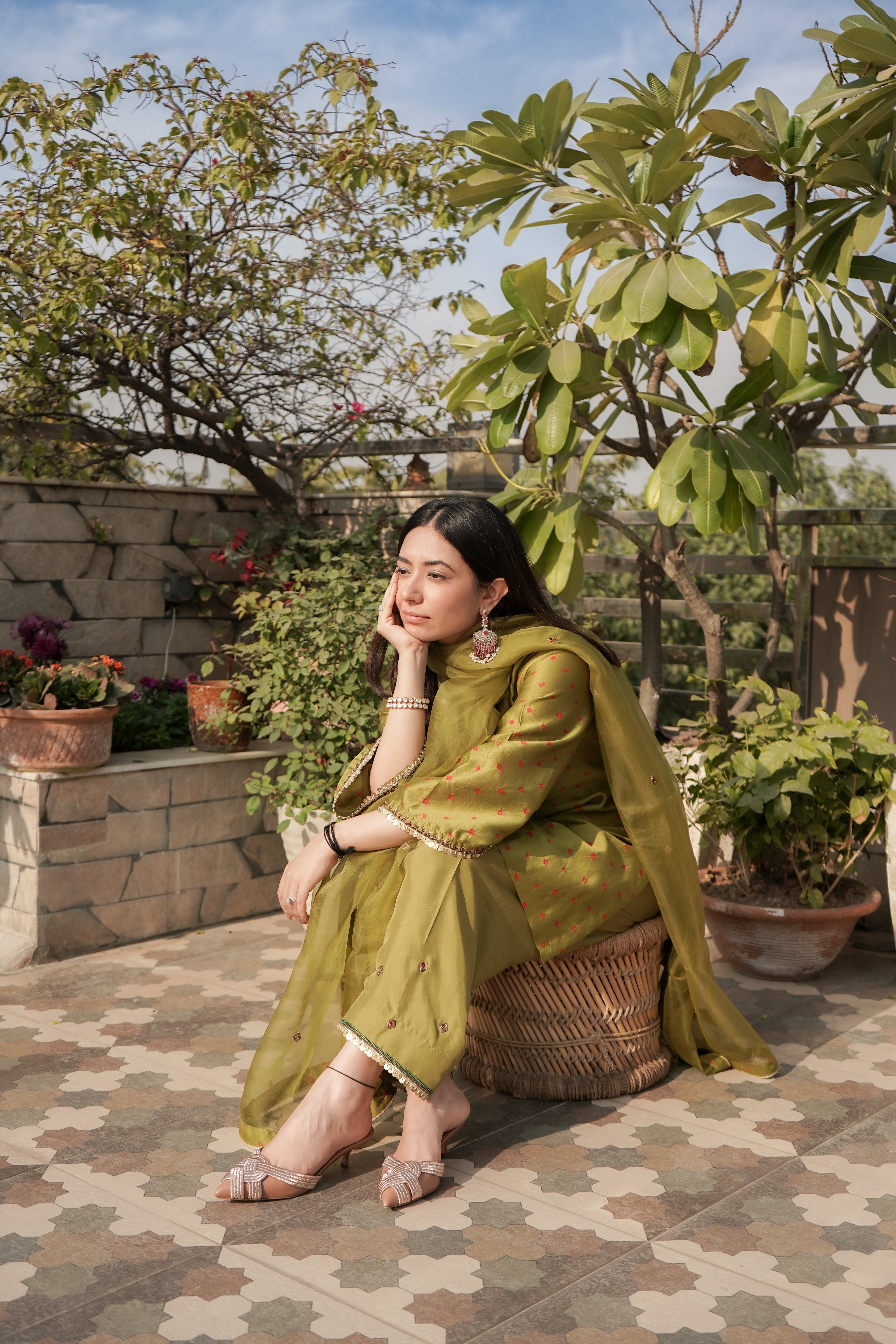 Mehndi Green Bandhani Set