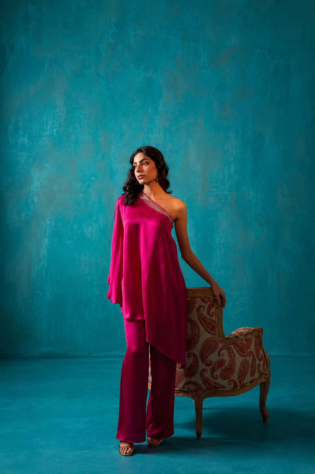 Fuchsia One Shoulder Kaftan Co-Ord Set