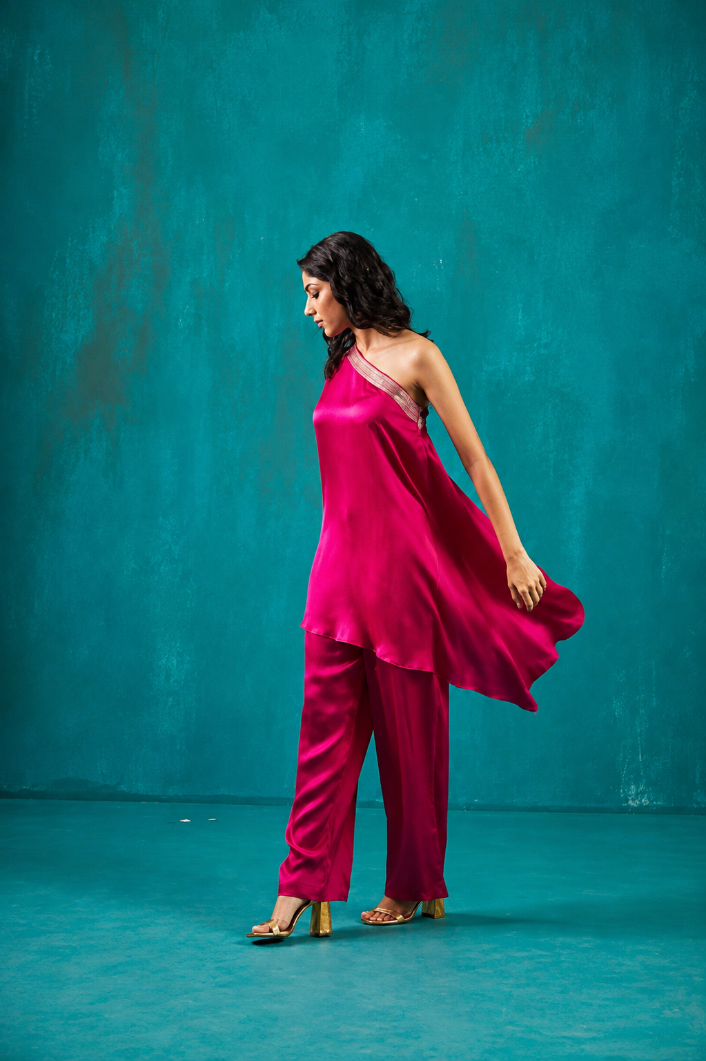 Fuchsia One Shoulder Kaftan Co-Ord Set