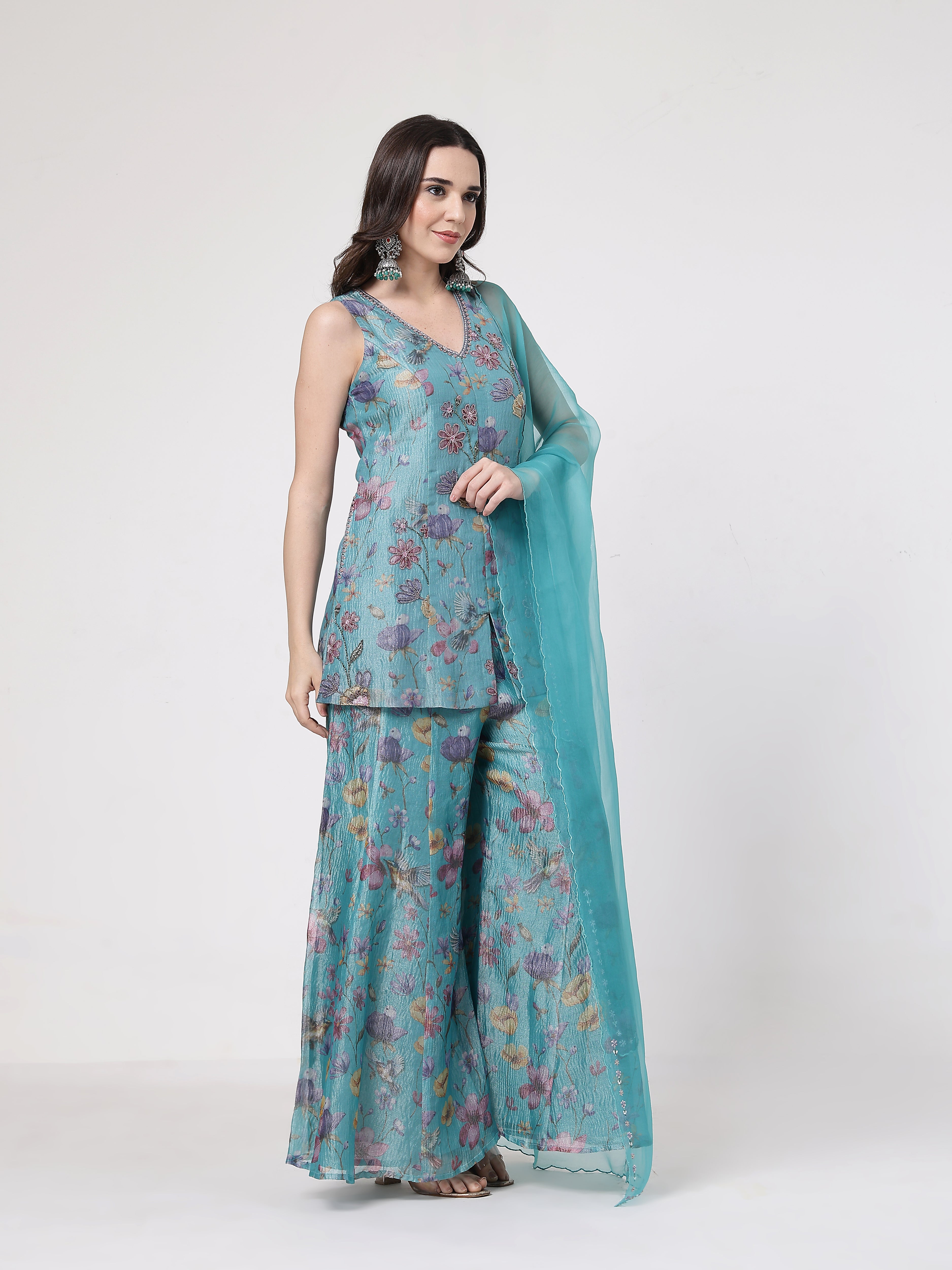 Turqouise Floral Sharara Set