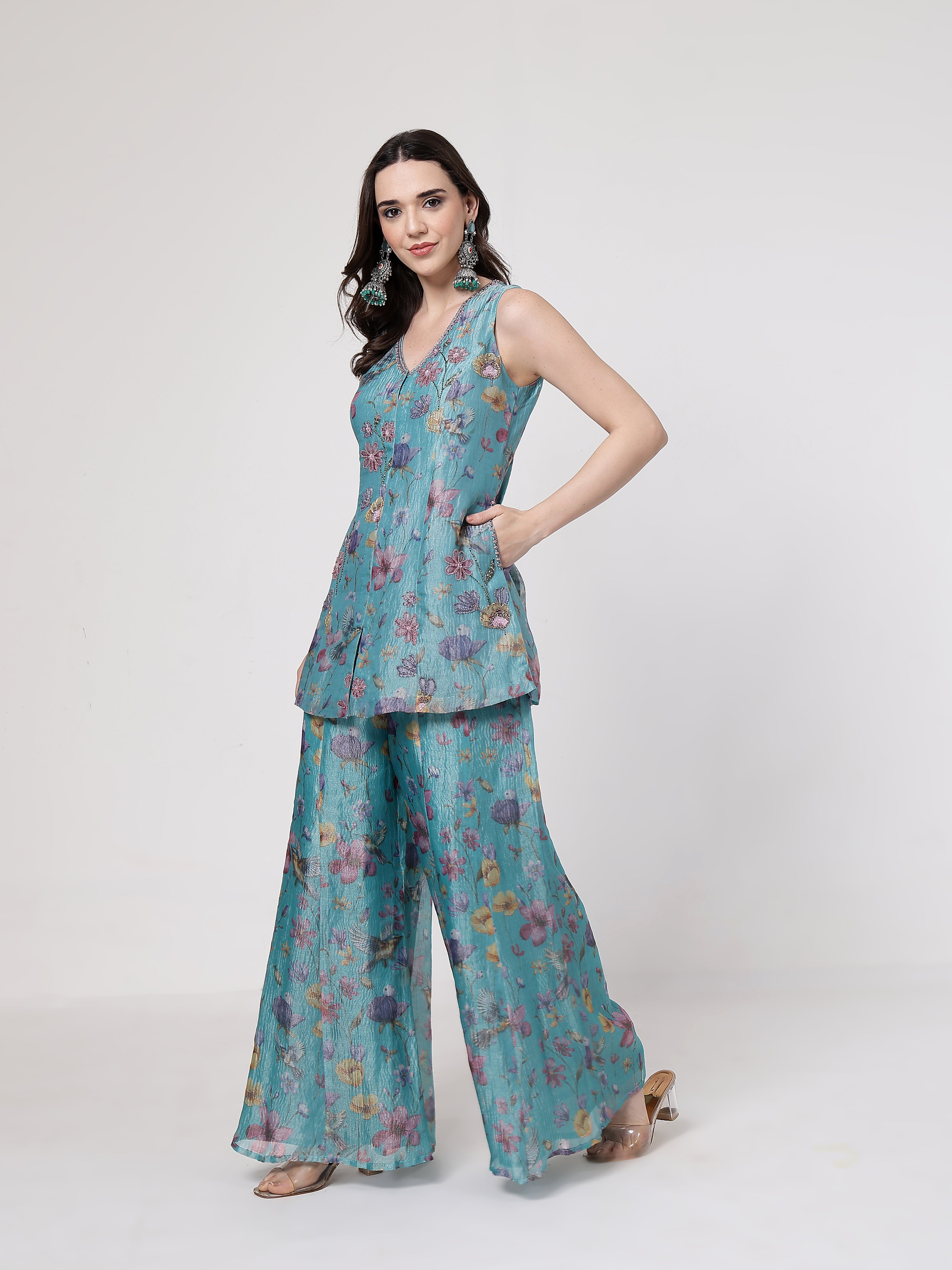 Turqouise Floral Sharara Set