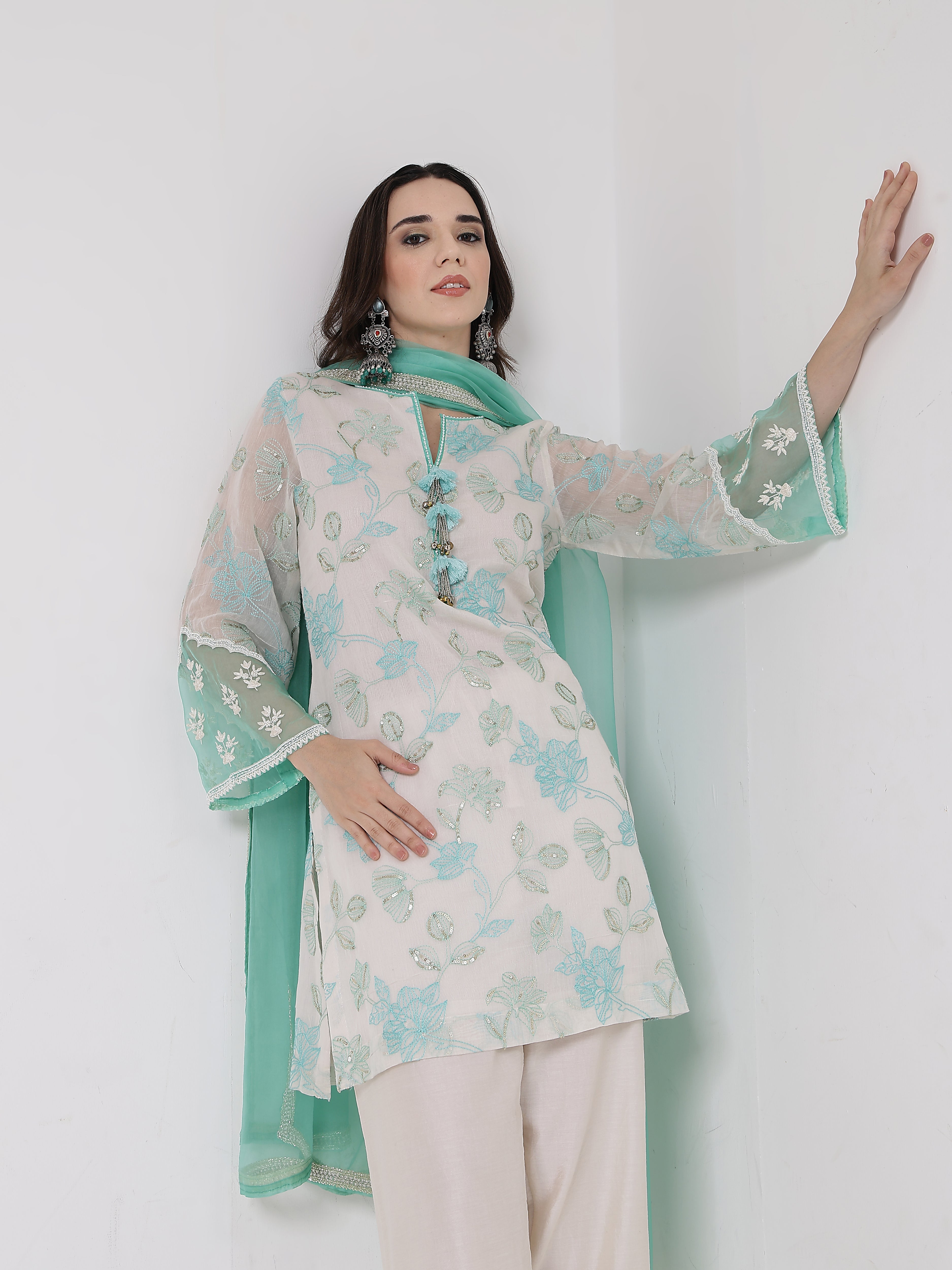 Mint Green Tassels Kurta Set
