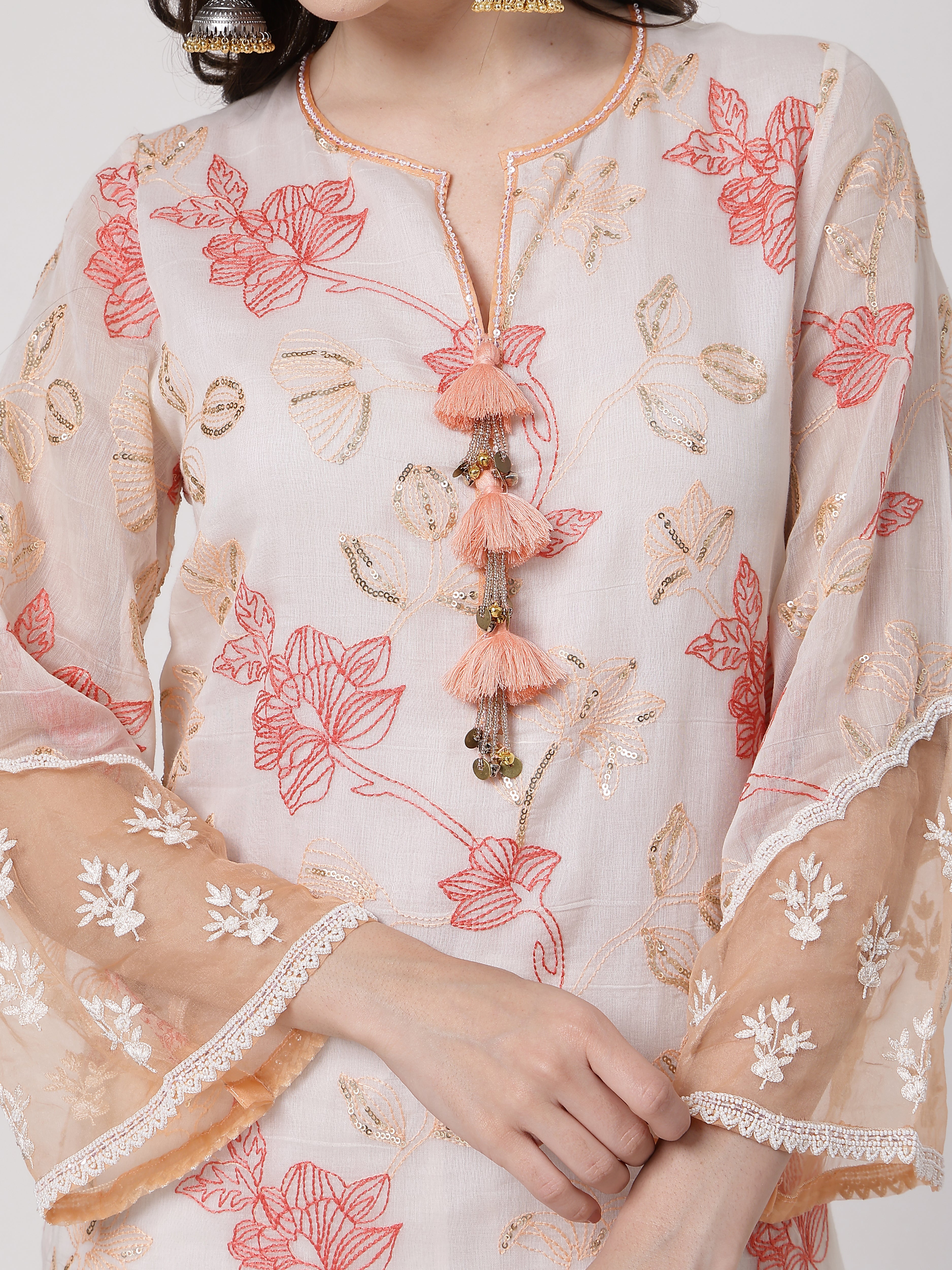 Peach Tassels Kurta Set