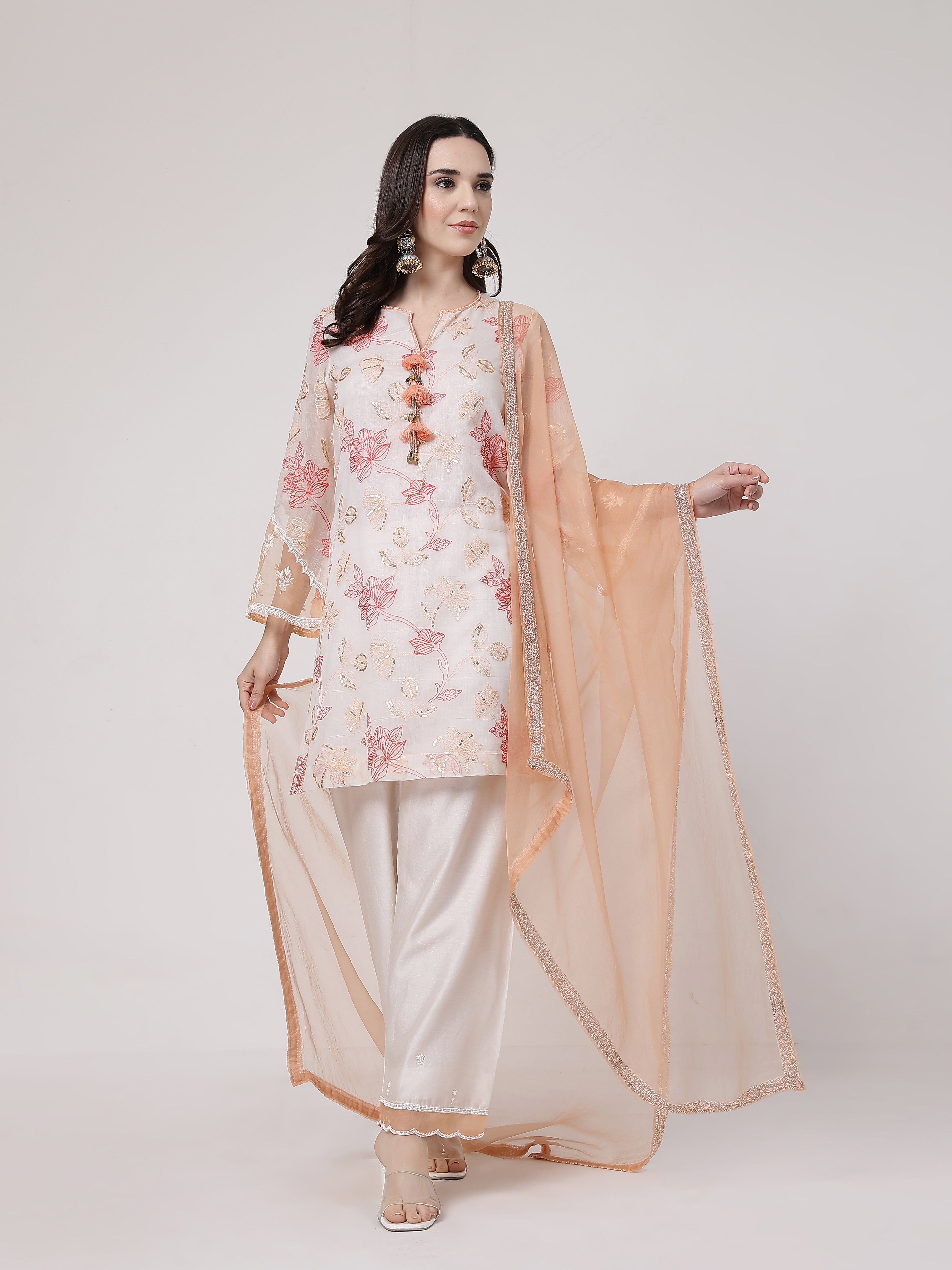 Peach Tassels Kurta Set