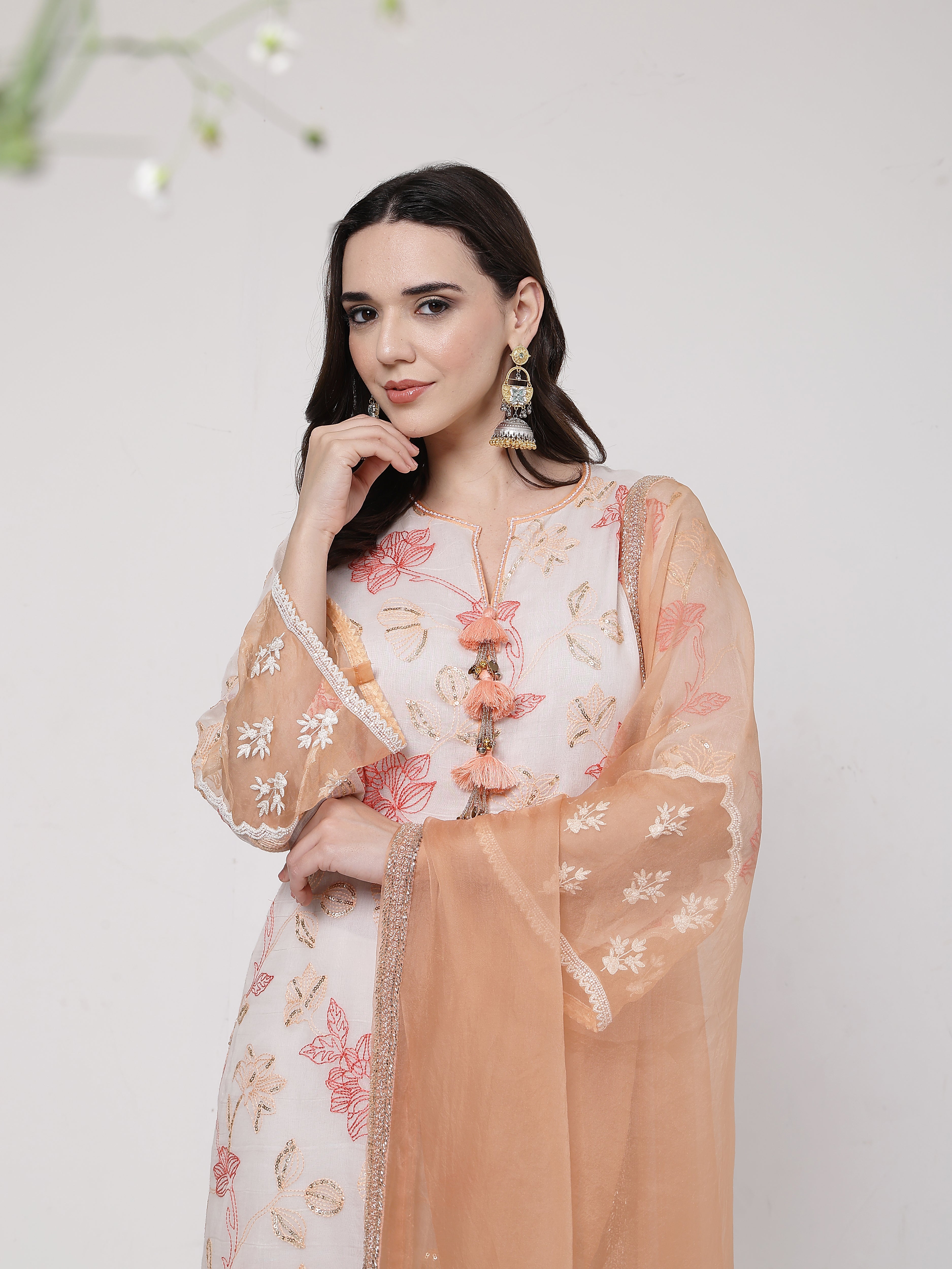 Peach Tassels Kurta Set