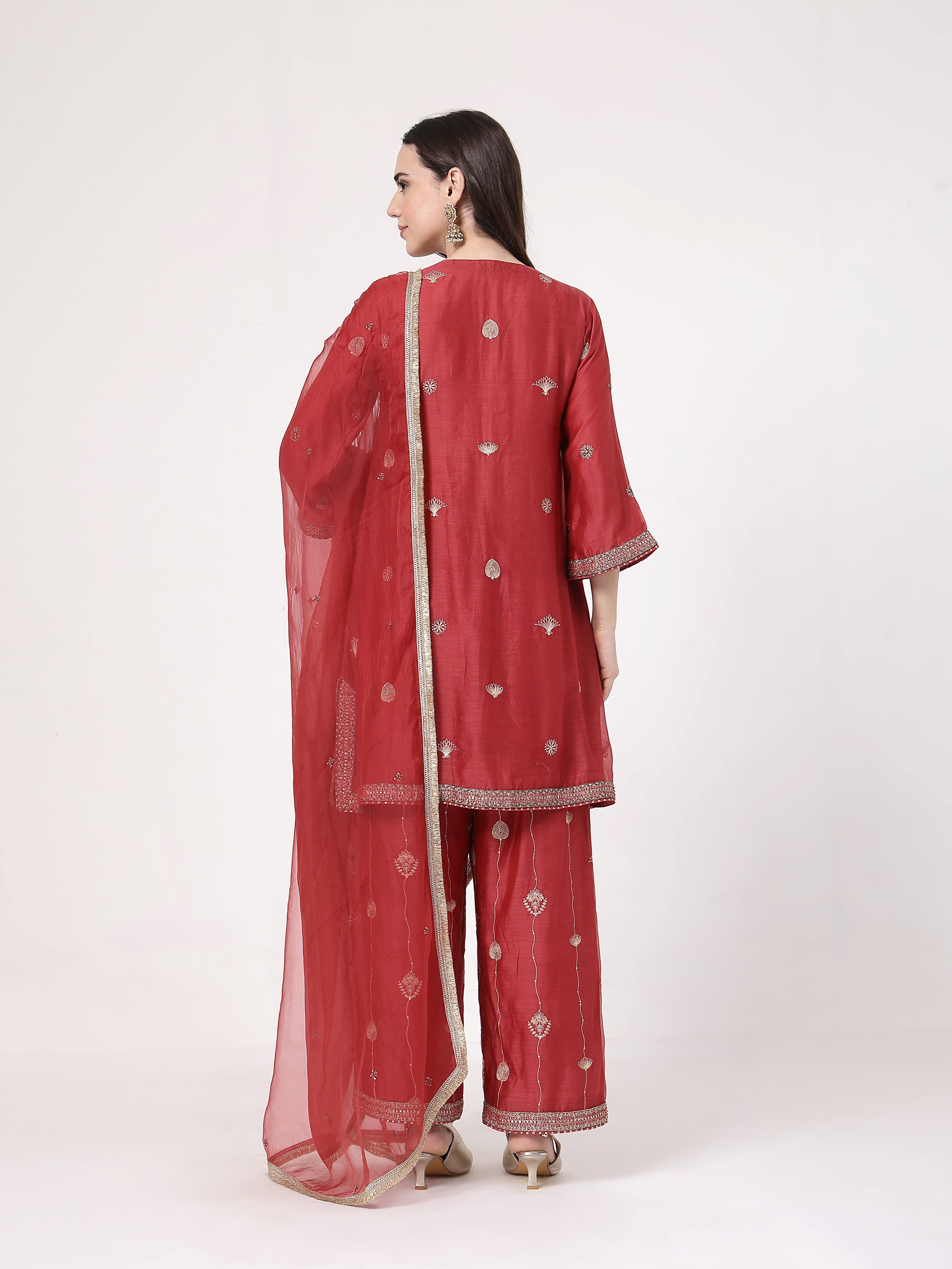 Maroon Embroidered Suit Set