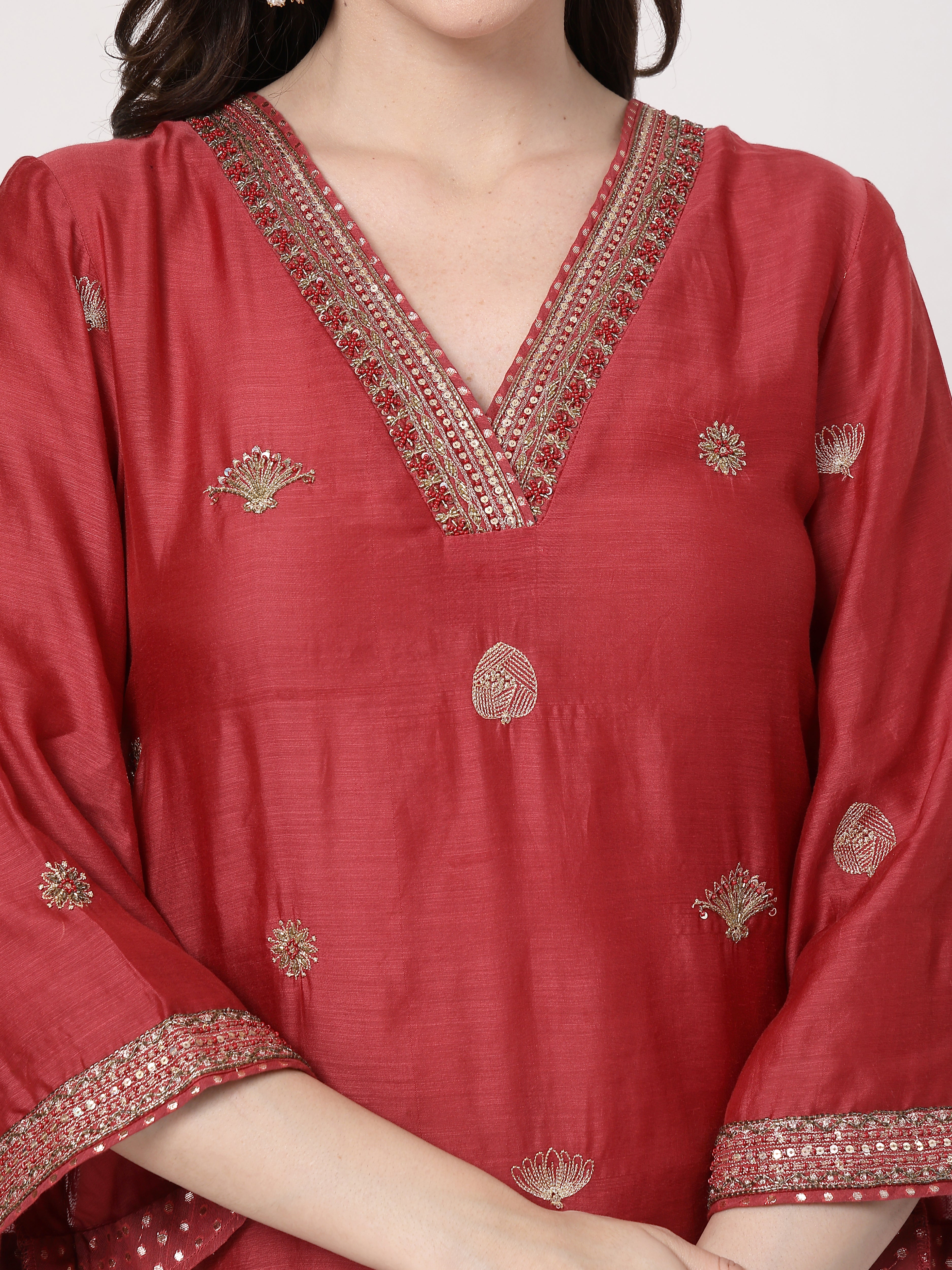 Maroon Embroidered Suit Set