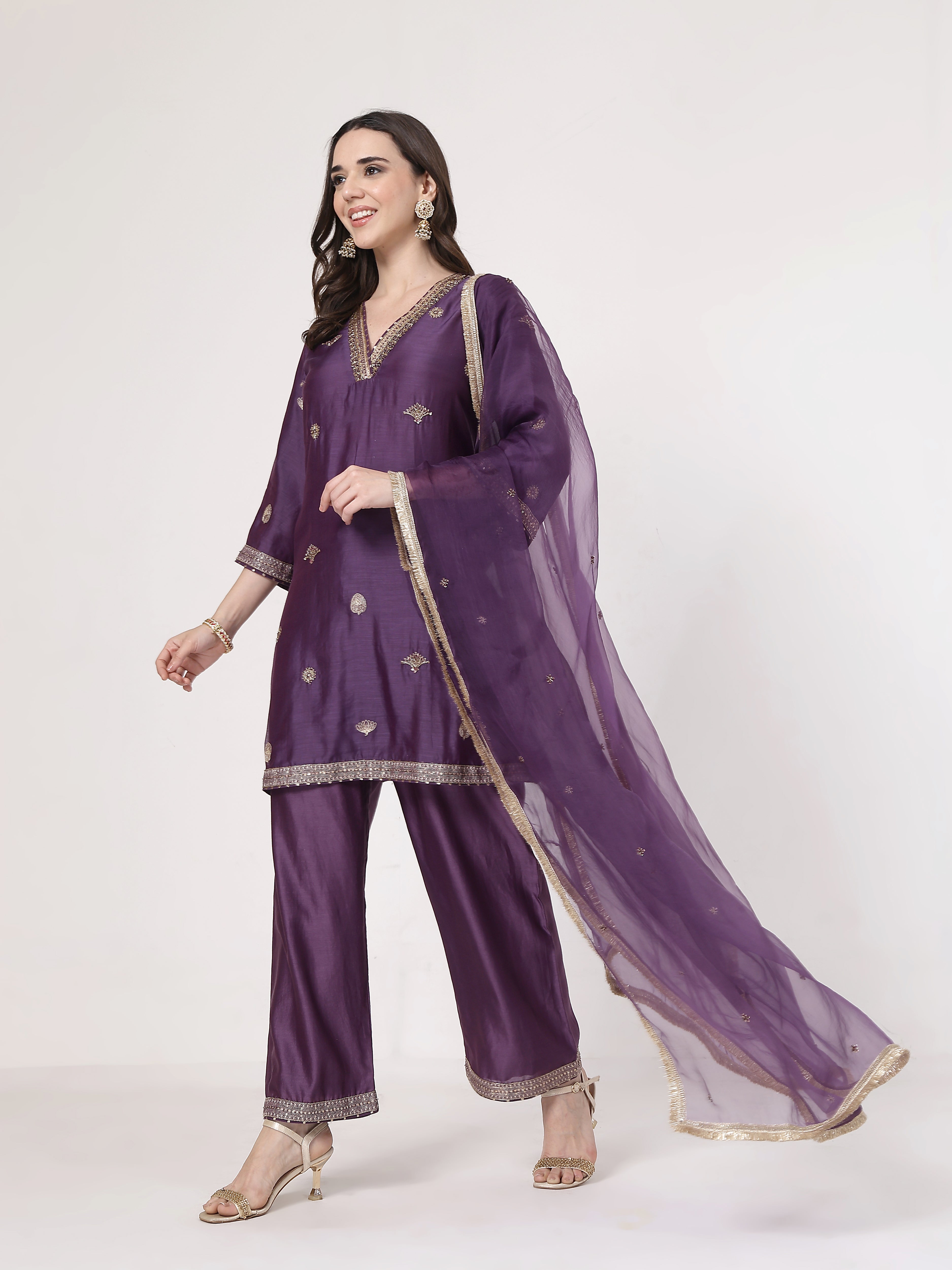 Violet Embroidered Suit Set