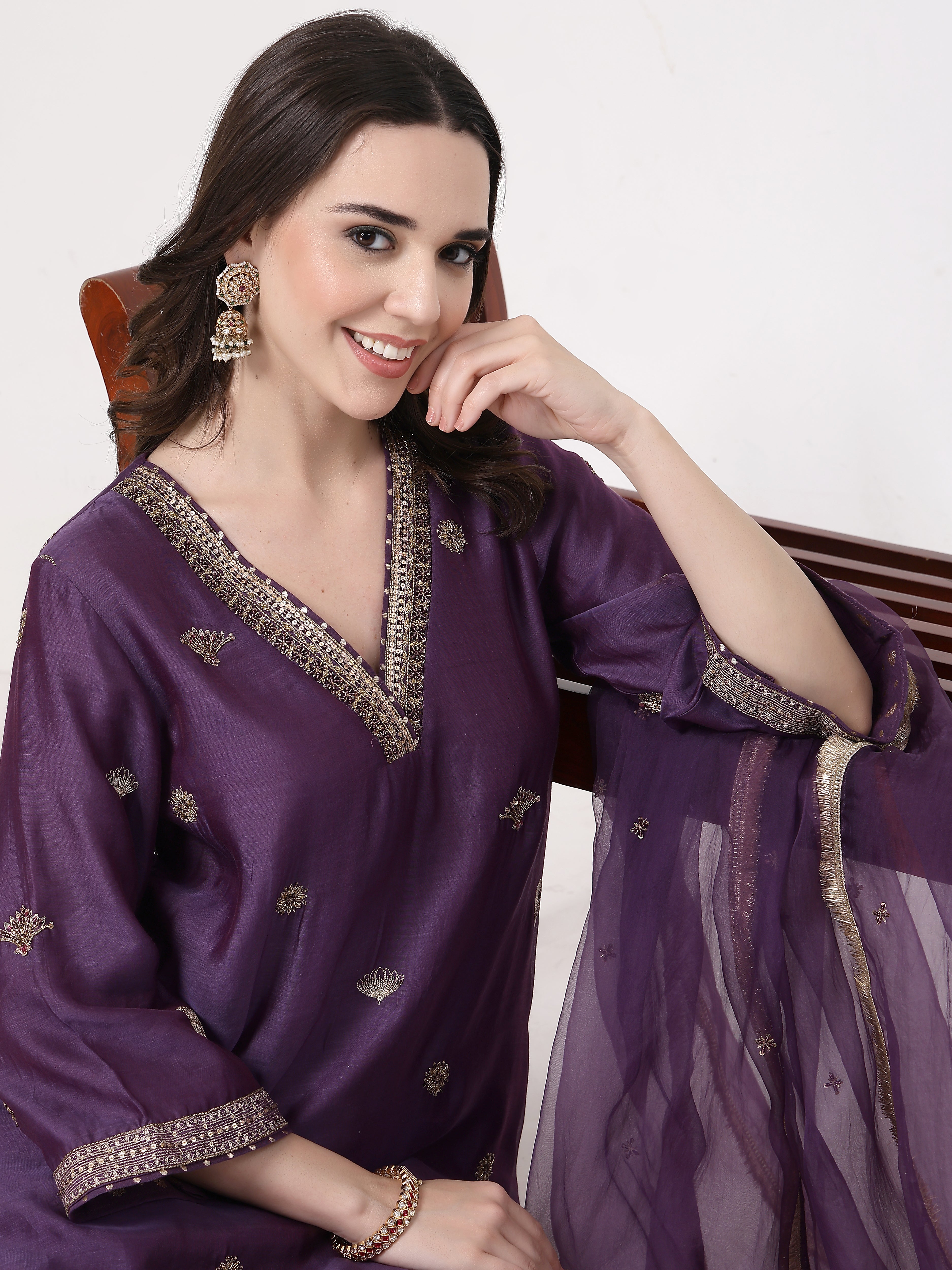 Violet Embroidered Suit Set