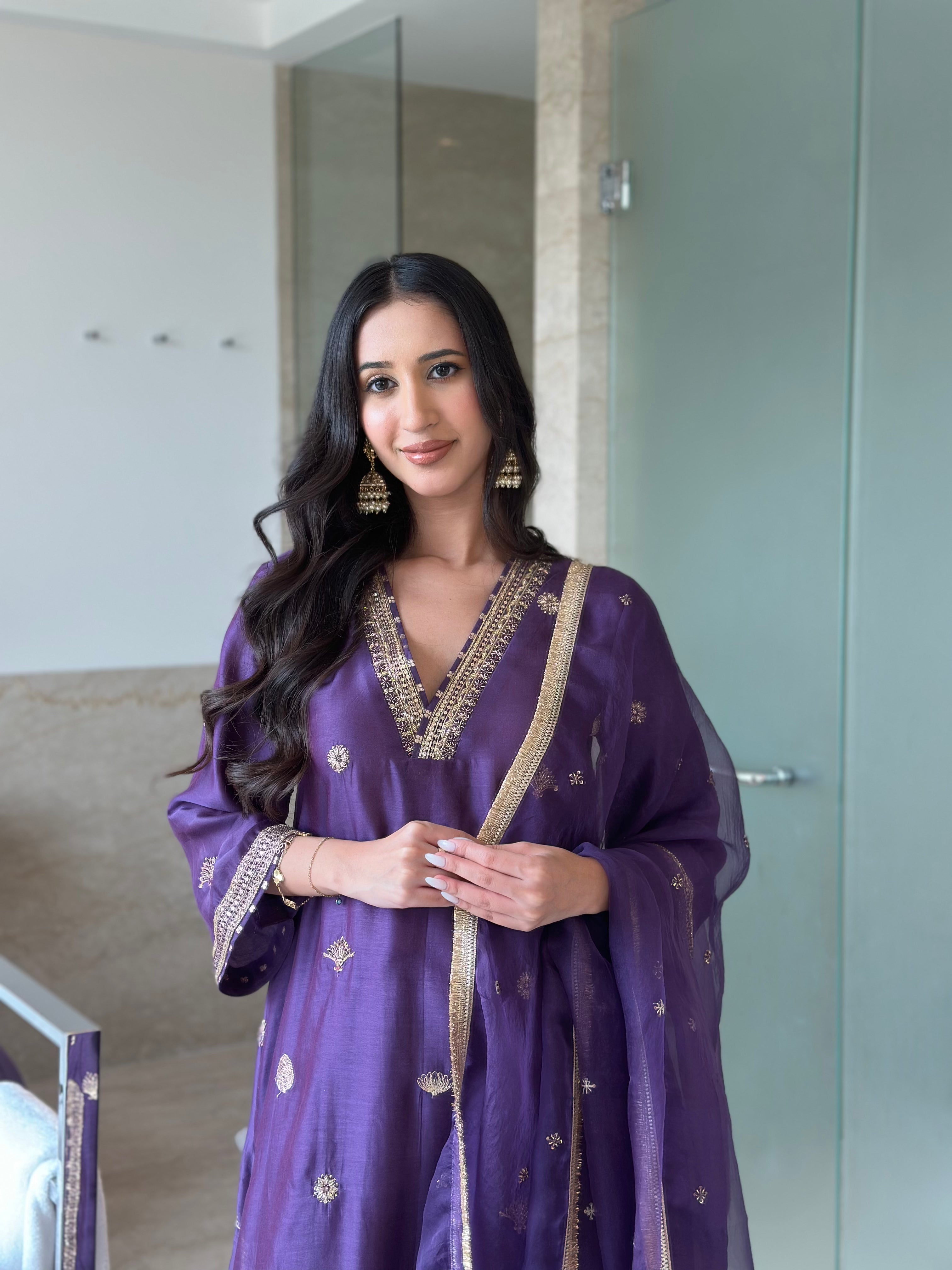 Violet Embroidered Suit Set