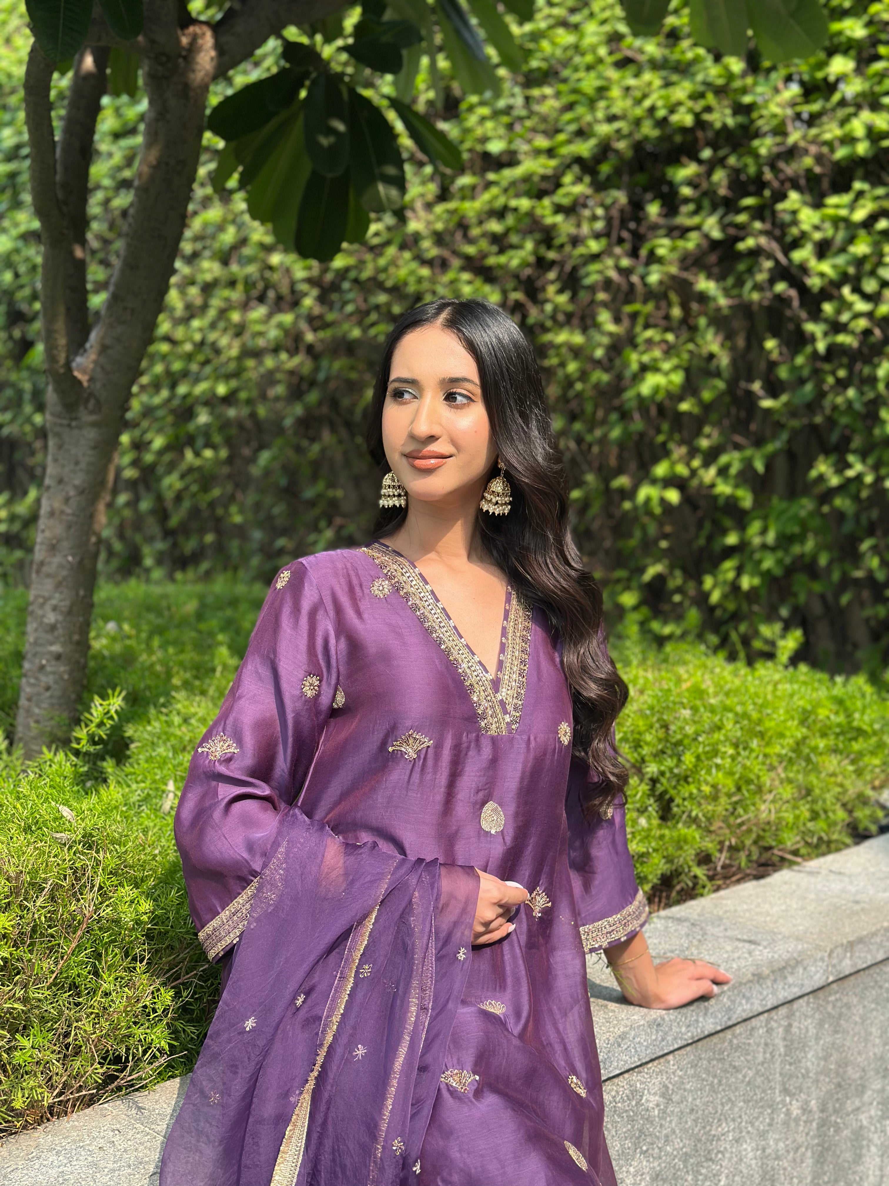 Violet Embroidered Suit Set
