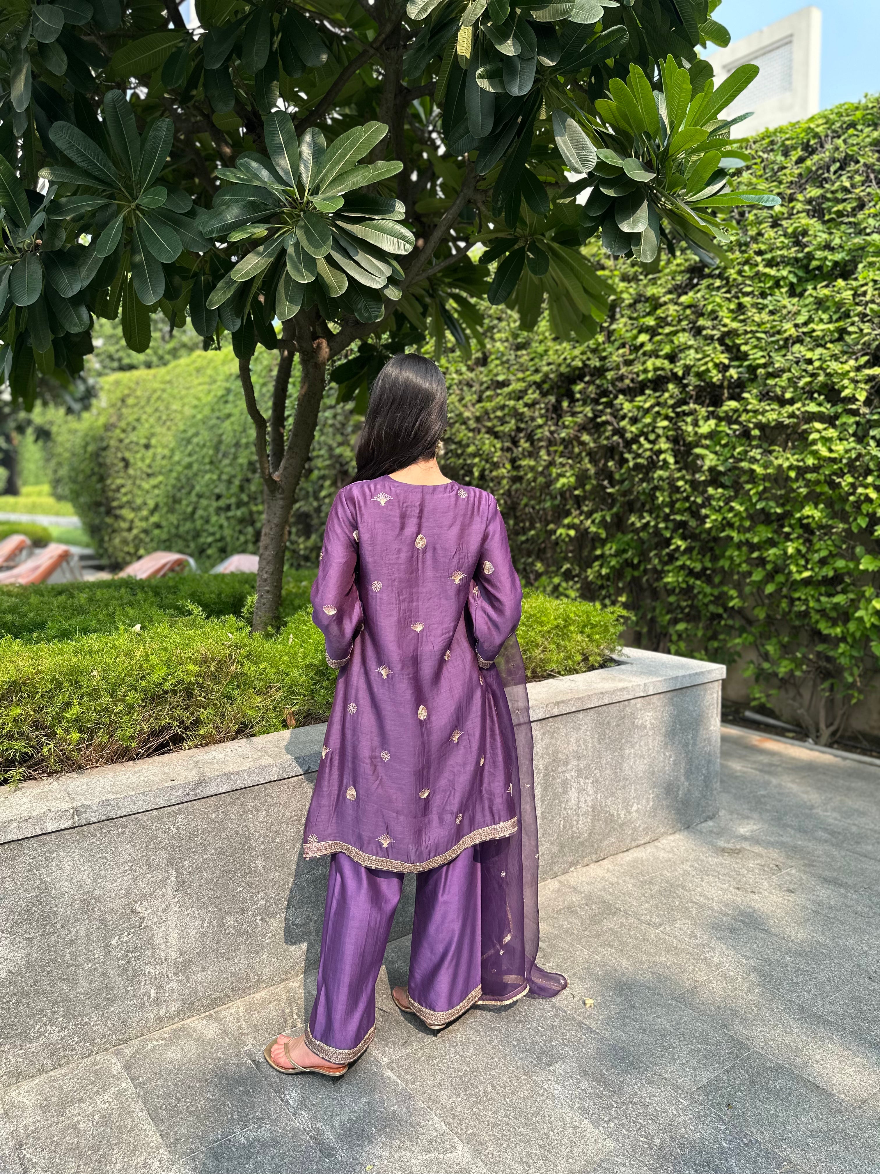 Violet Embroidered Suit Set