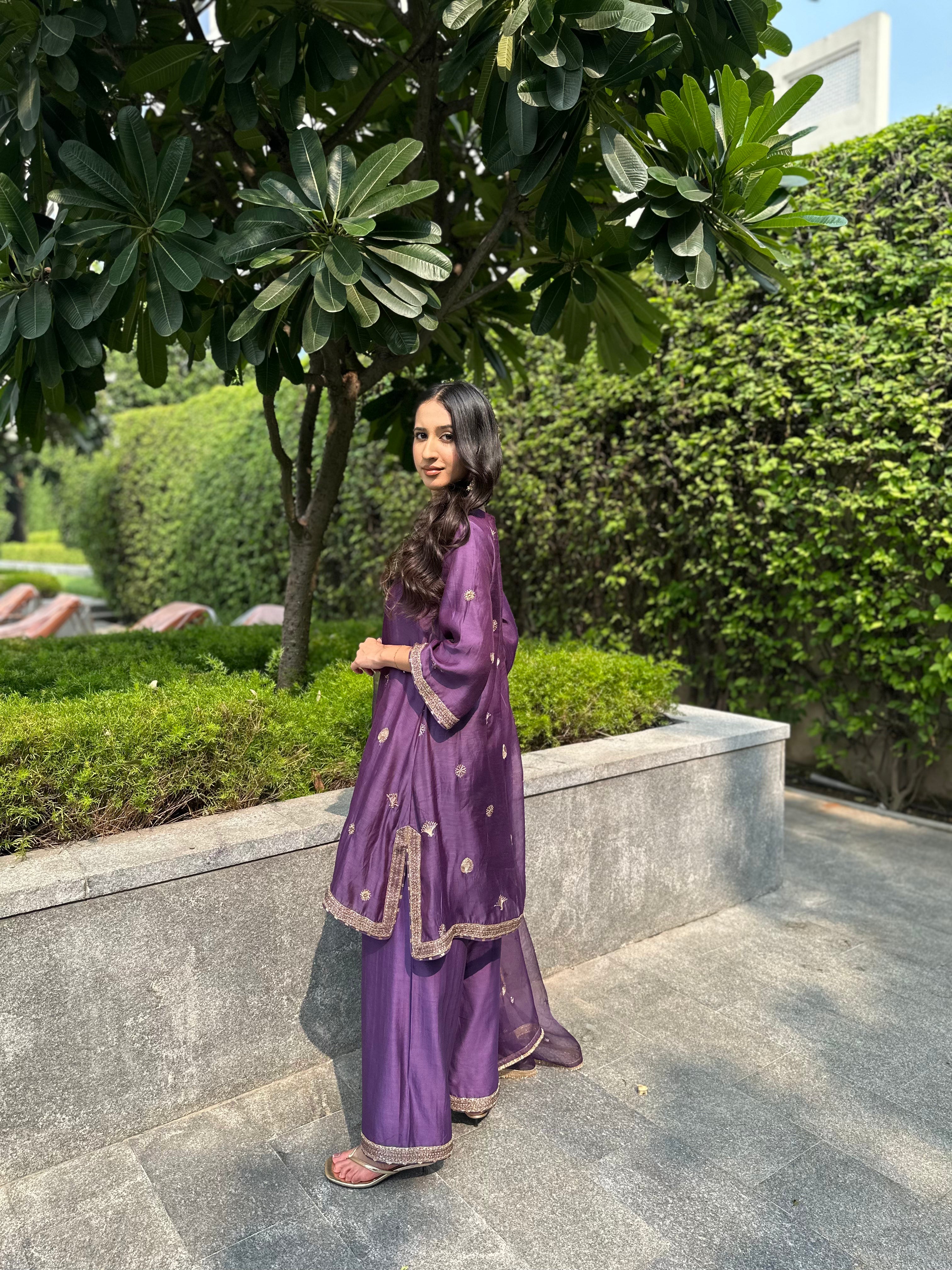 Violet Embroidered Suit Set