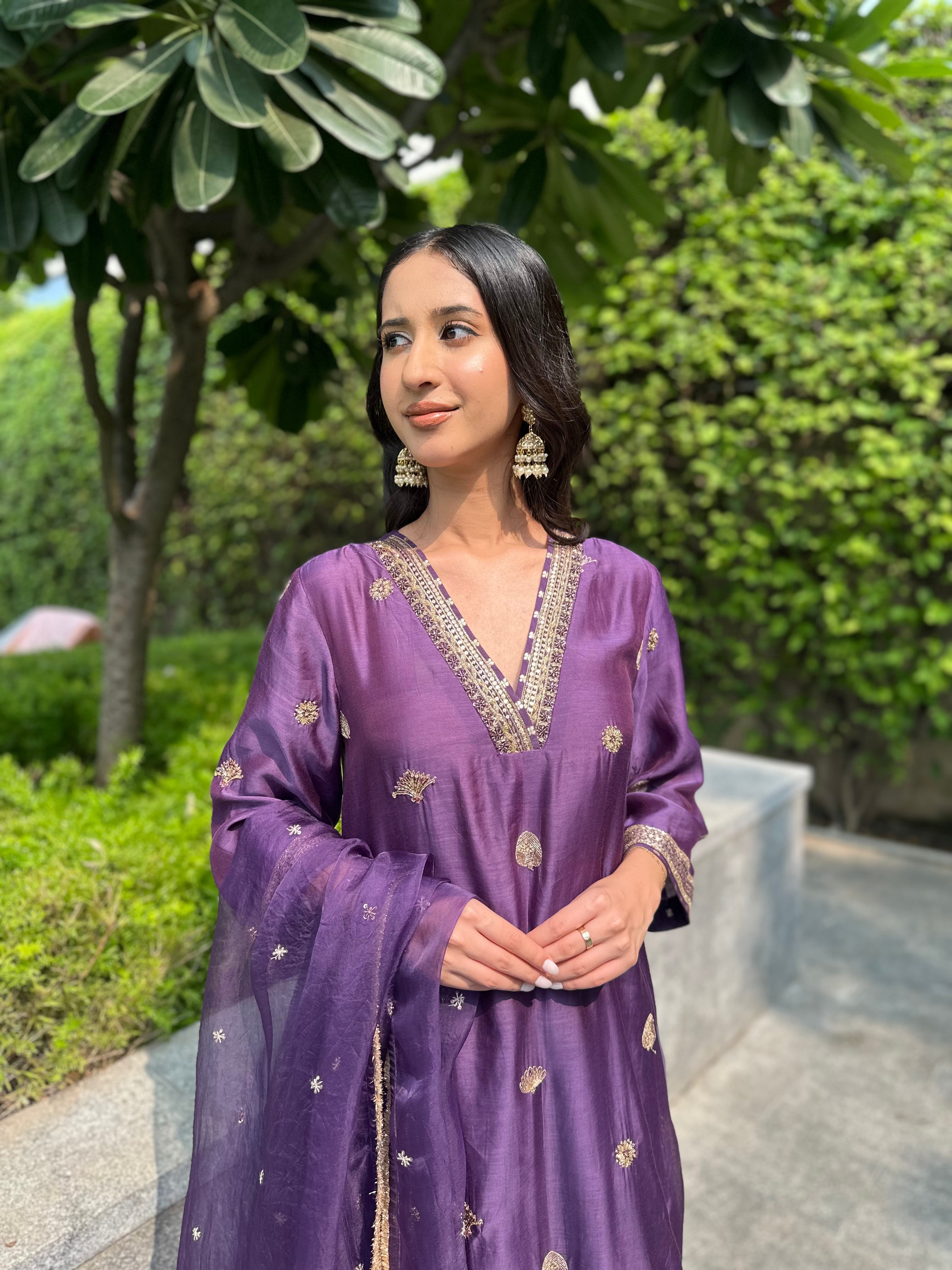 Violet Embroidered Suit Set