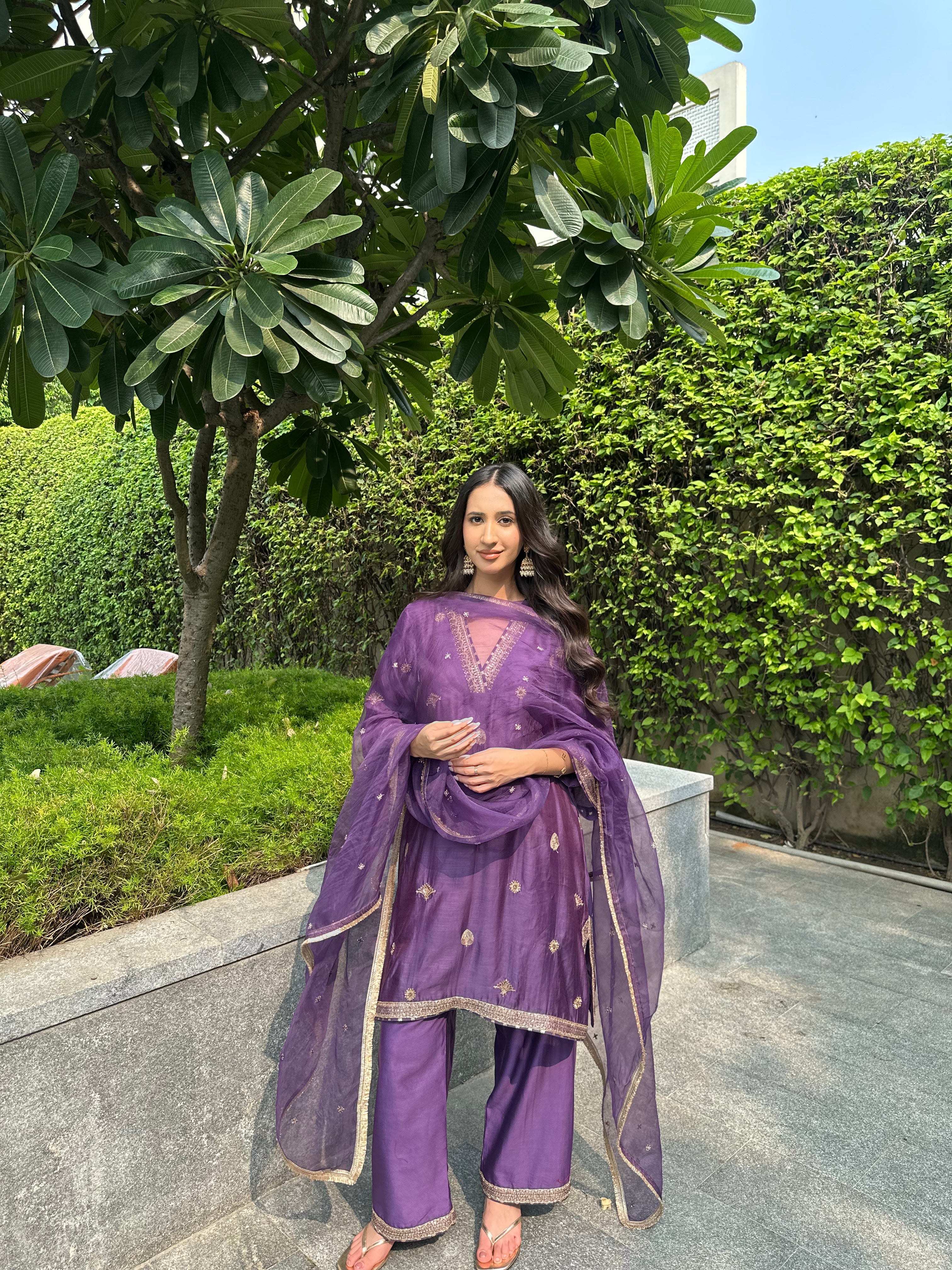 Violet Embroidered Suit Set