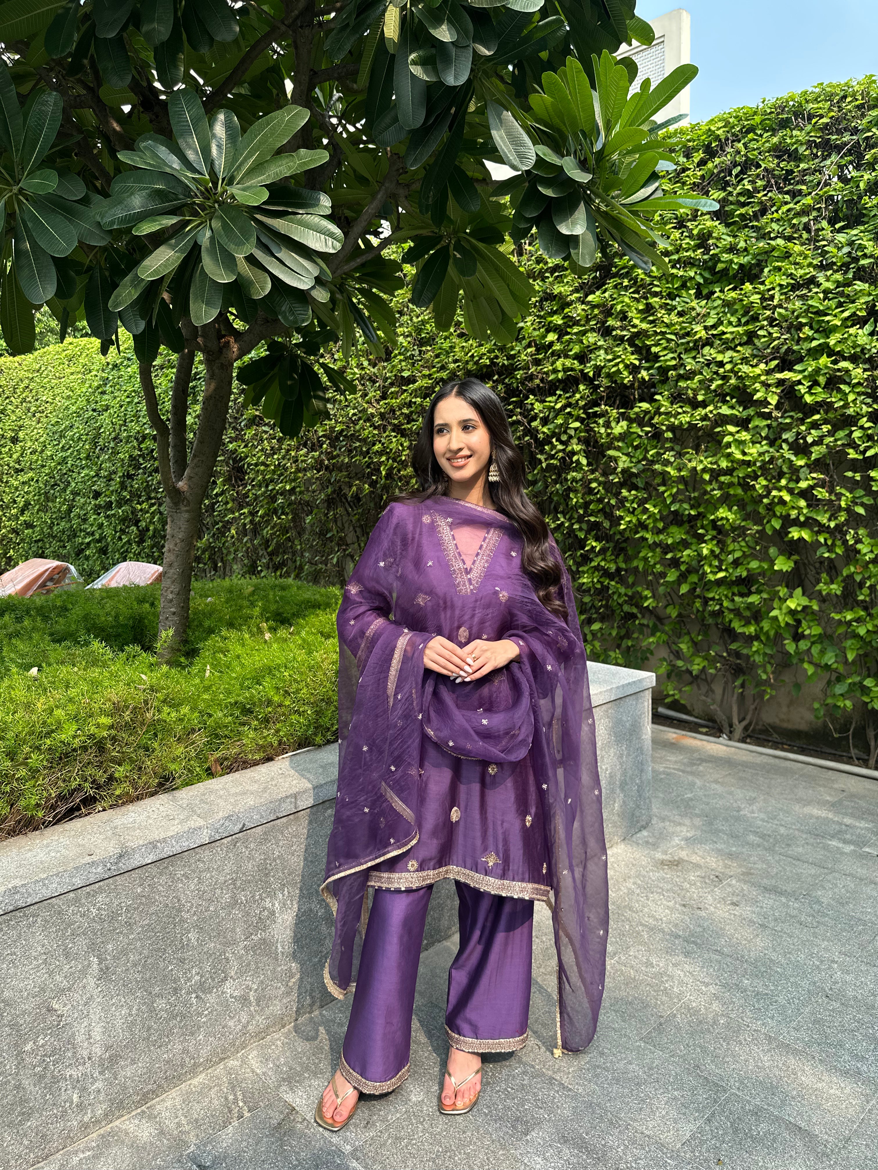 Violet Embroidered Suit Set