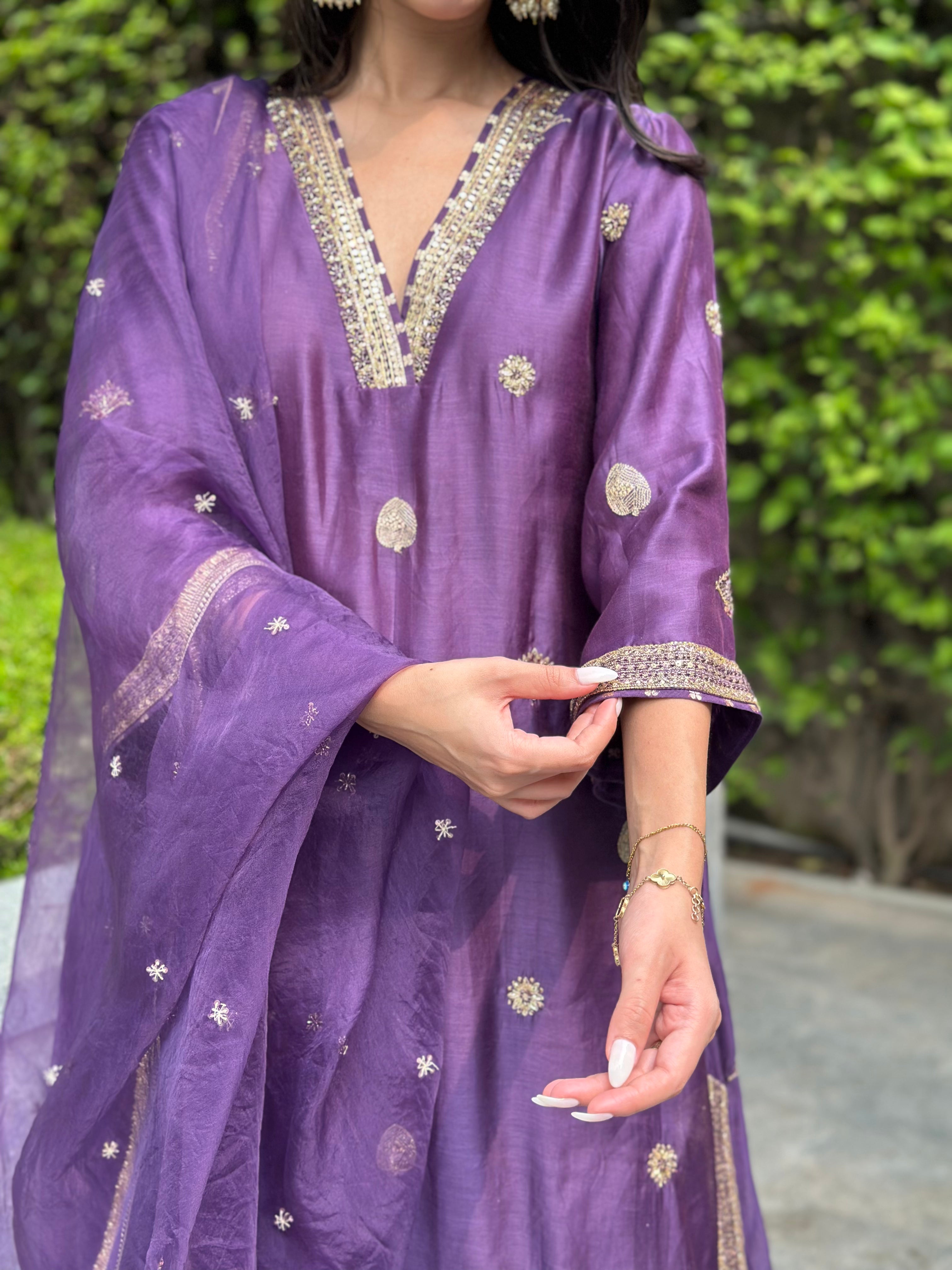 Violet Embroidered Suit Set