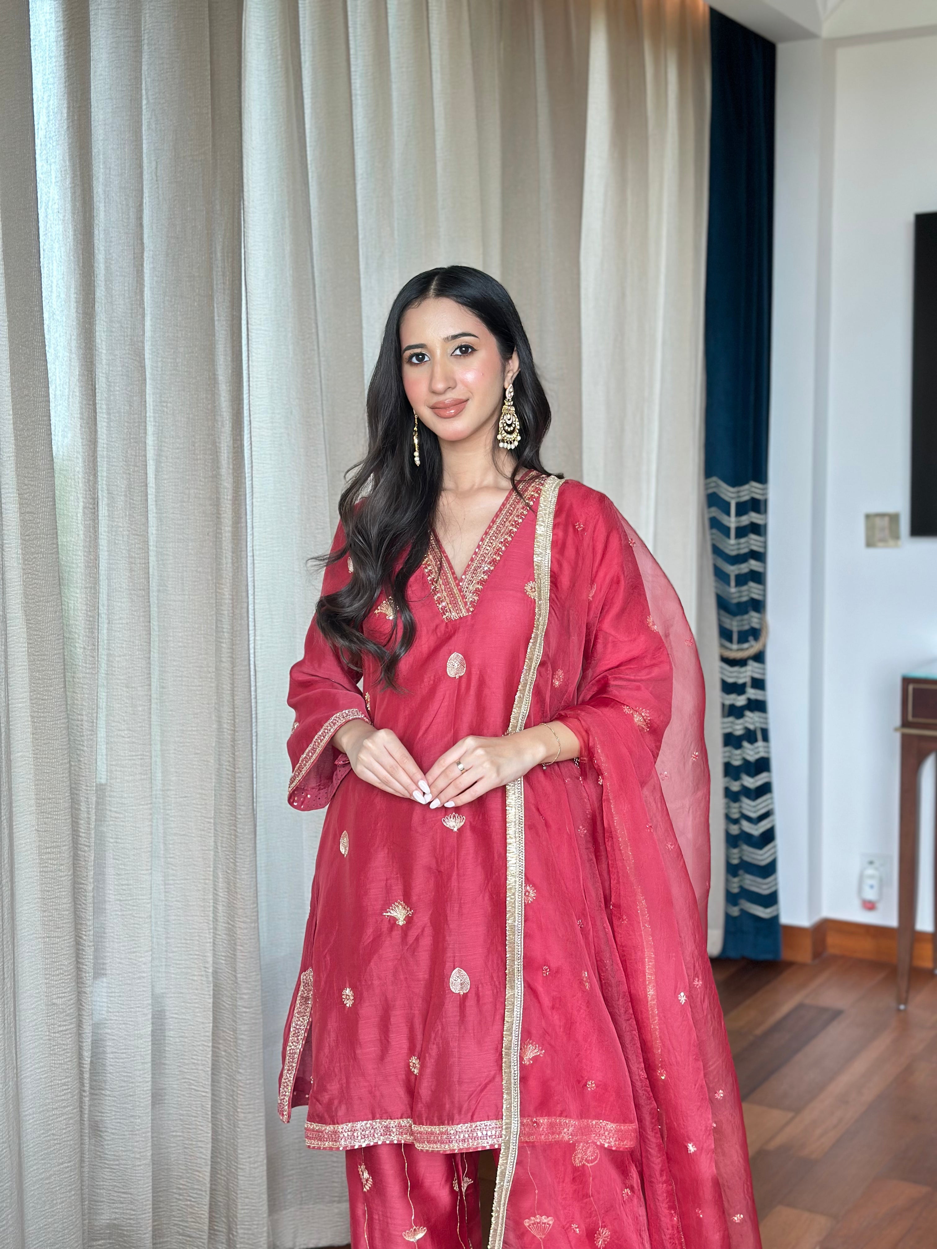Maroon Embroidered Suit Set