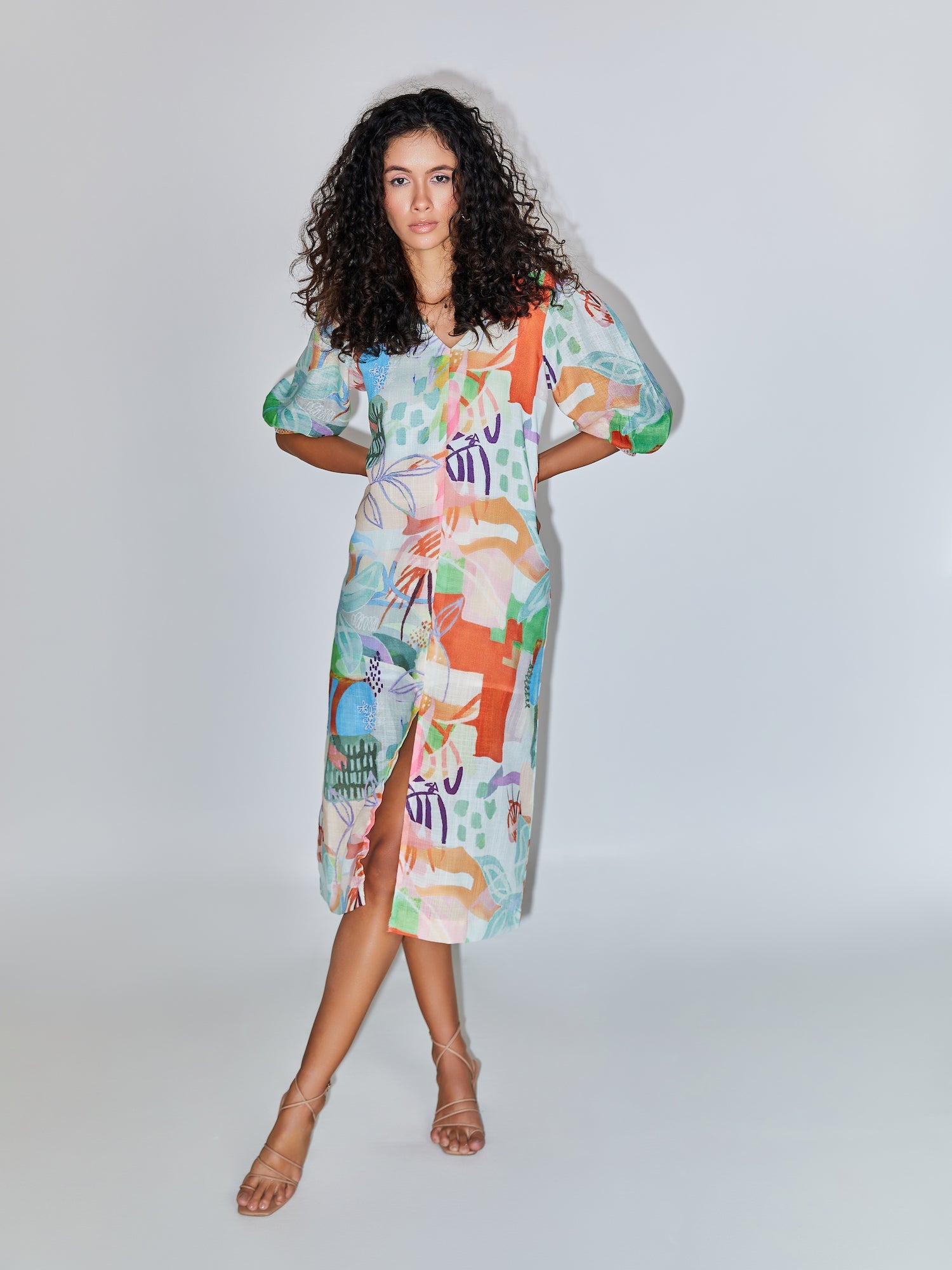 Tangarine Abstract midi dress