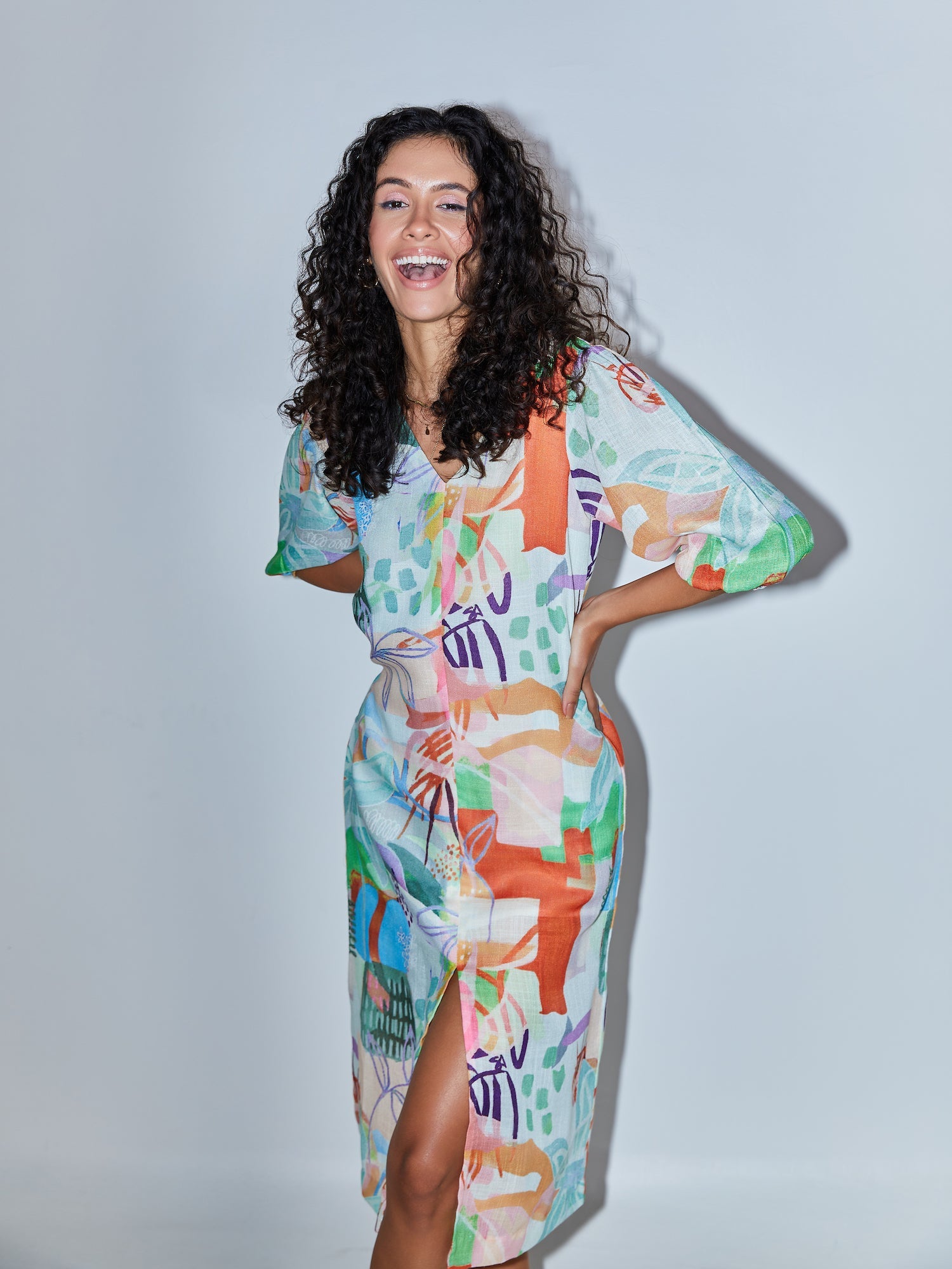 Tangarine Abstract midi dress