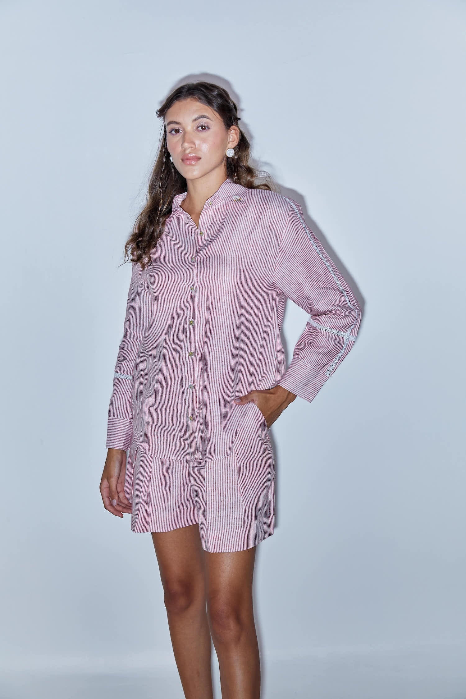 Scarlet Pinstripe Shirt and Shorts Co-ord Set