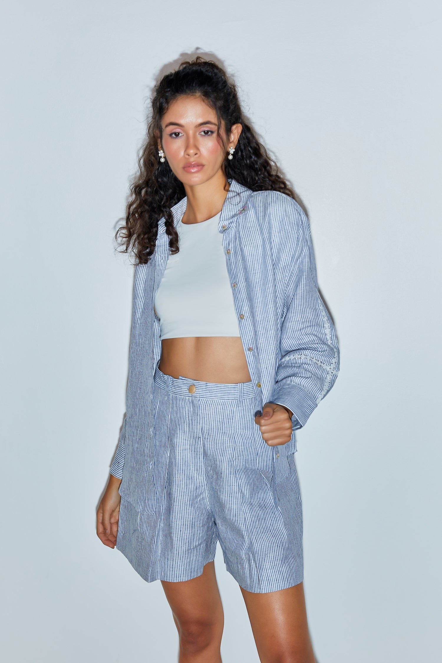 Sky Blue Pinstripe Shirt Co-Ord