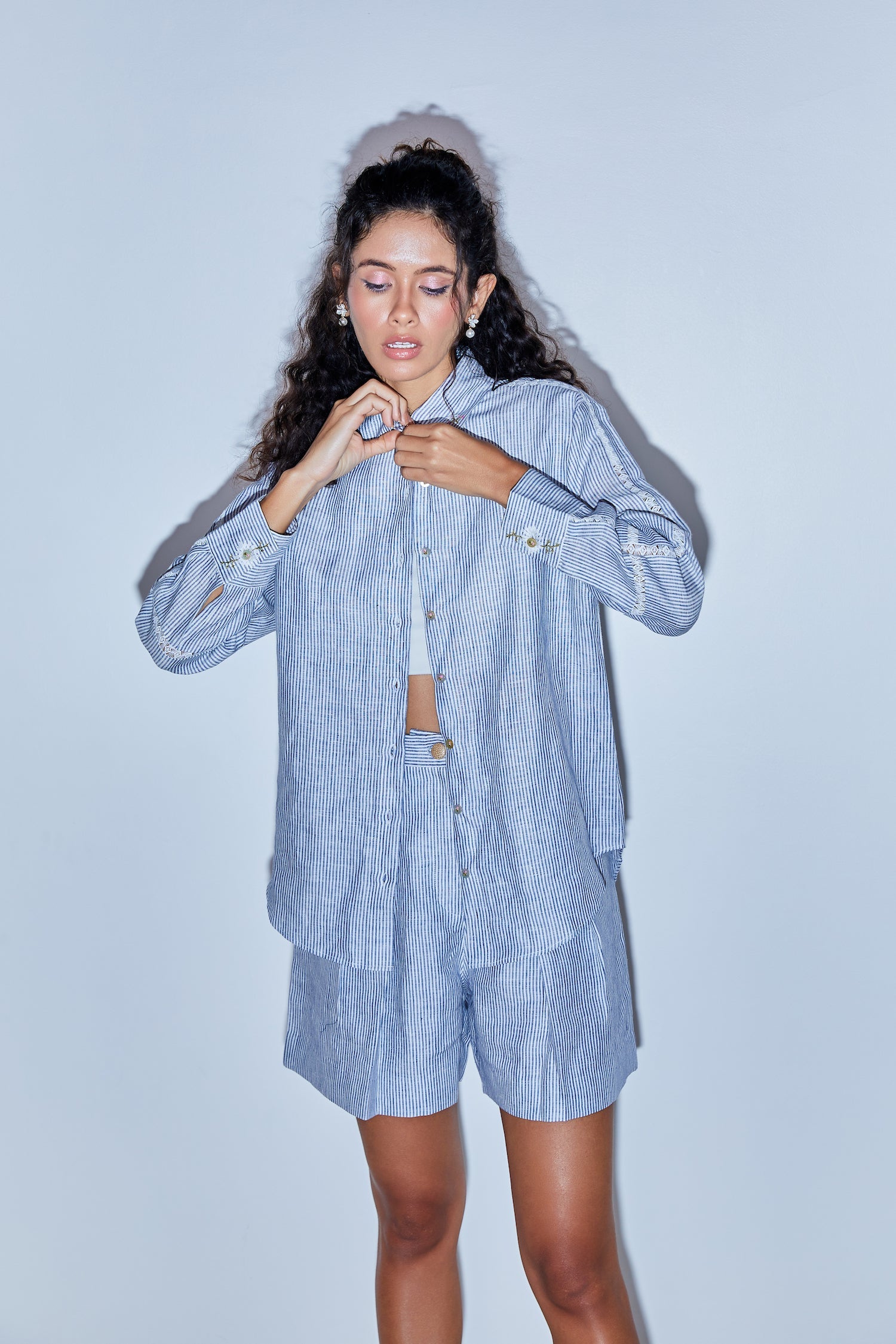 Sky Blue Pinstripe Shirt Co-Ord