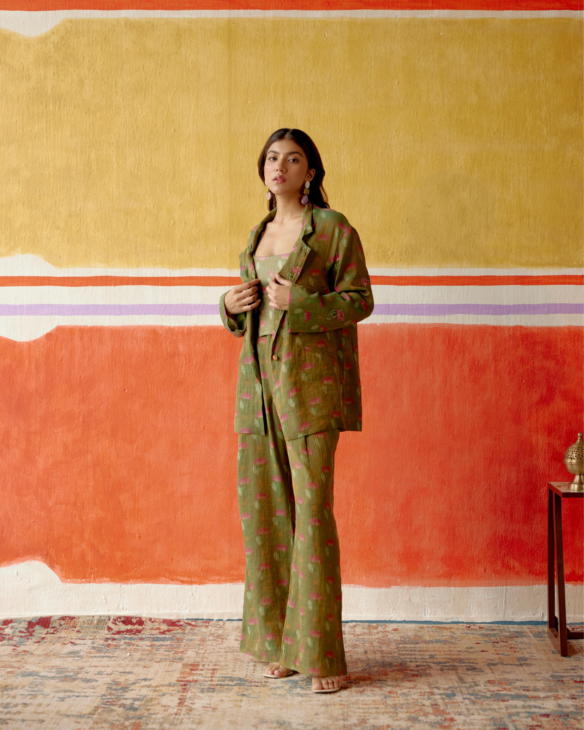 Mehndi Long Blazer Set