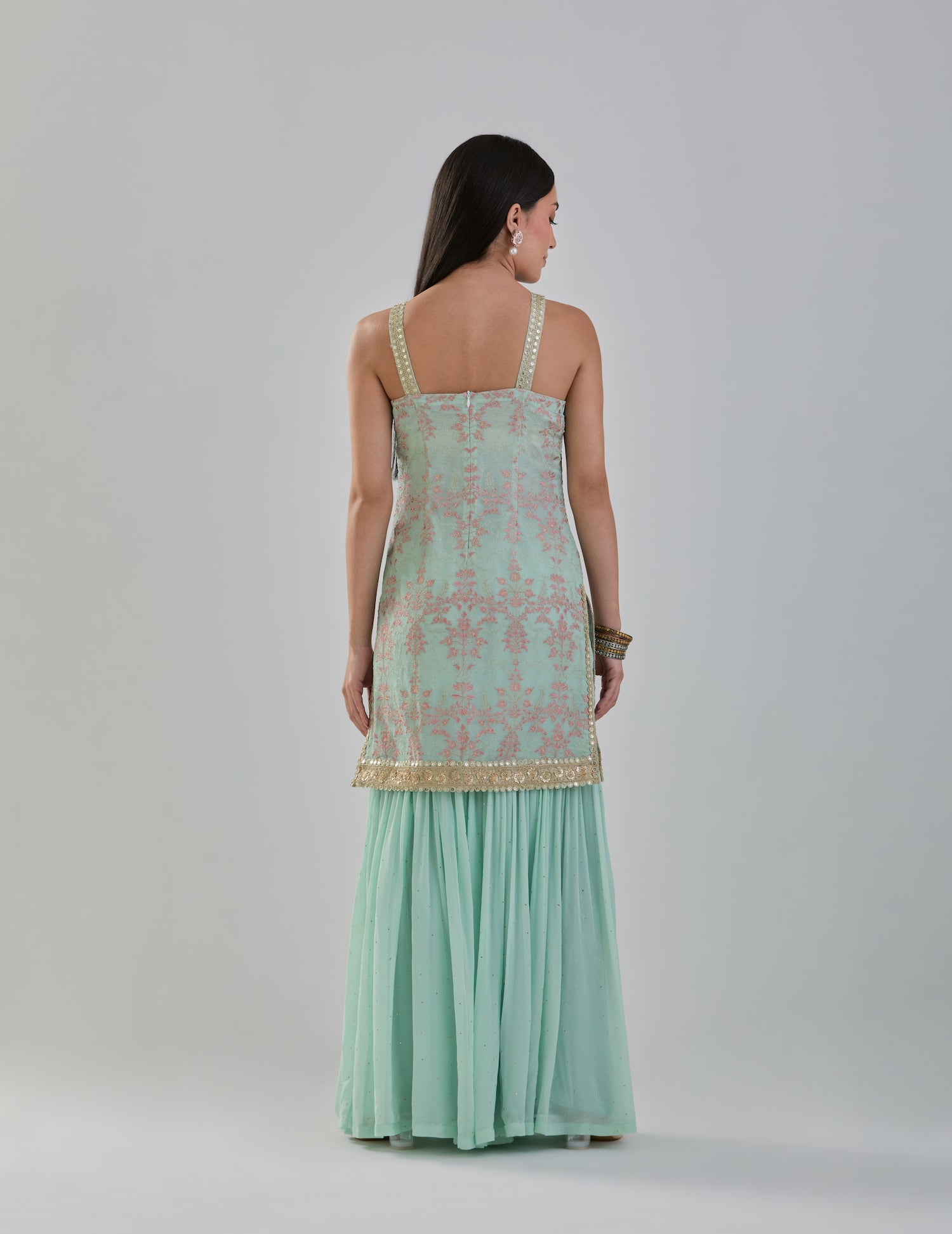 Mint Green Embroidered Sharara Set with Organza Dupatta