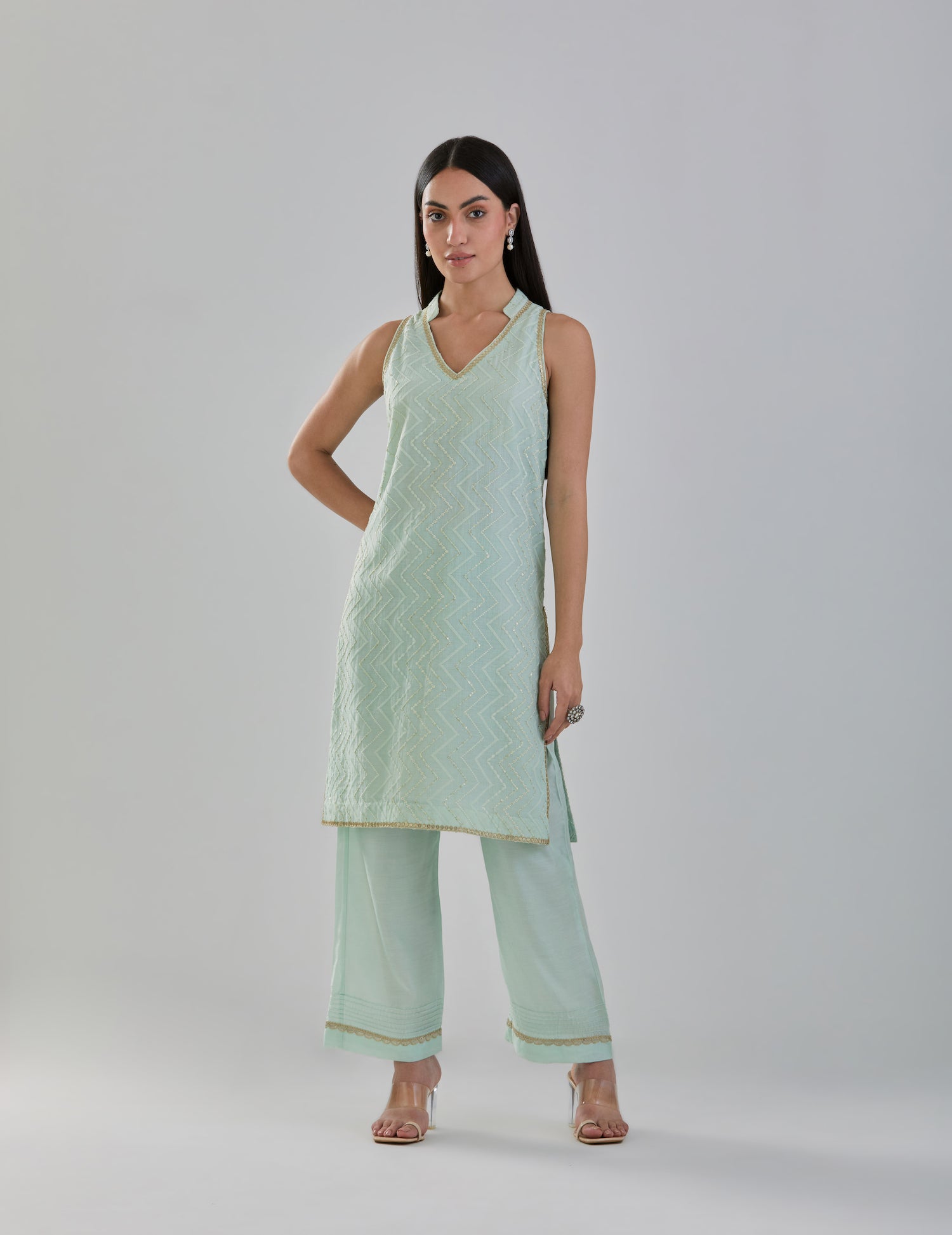 Mint Chanderi Suit Set