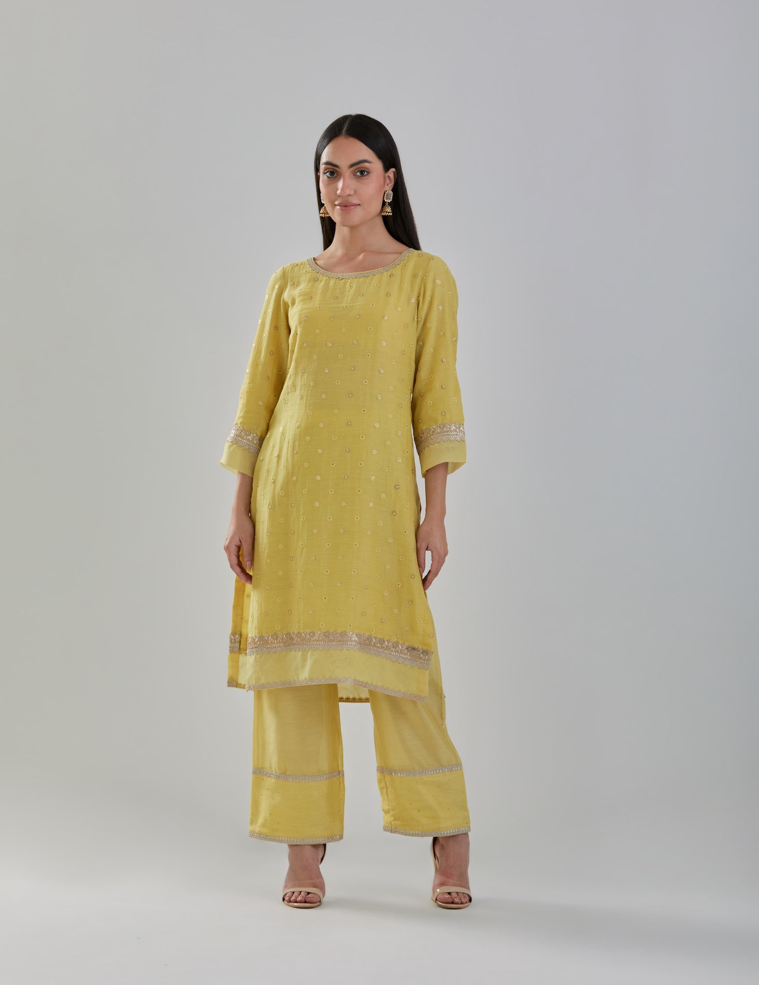 Yellow Embroidered Chanderi Suit Set With Organza Dupatta