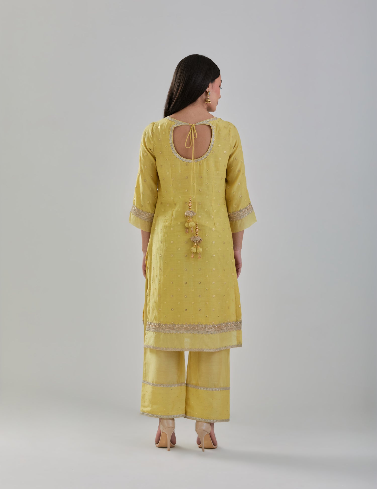 Yellow Embroidered Chanderi Suit Set With Organza Dupatta