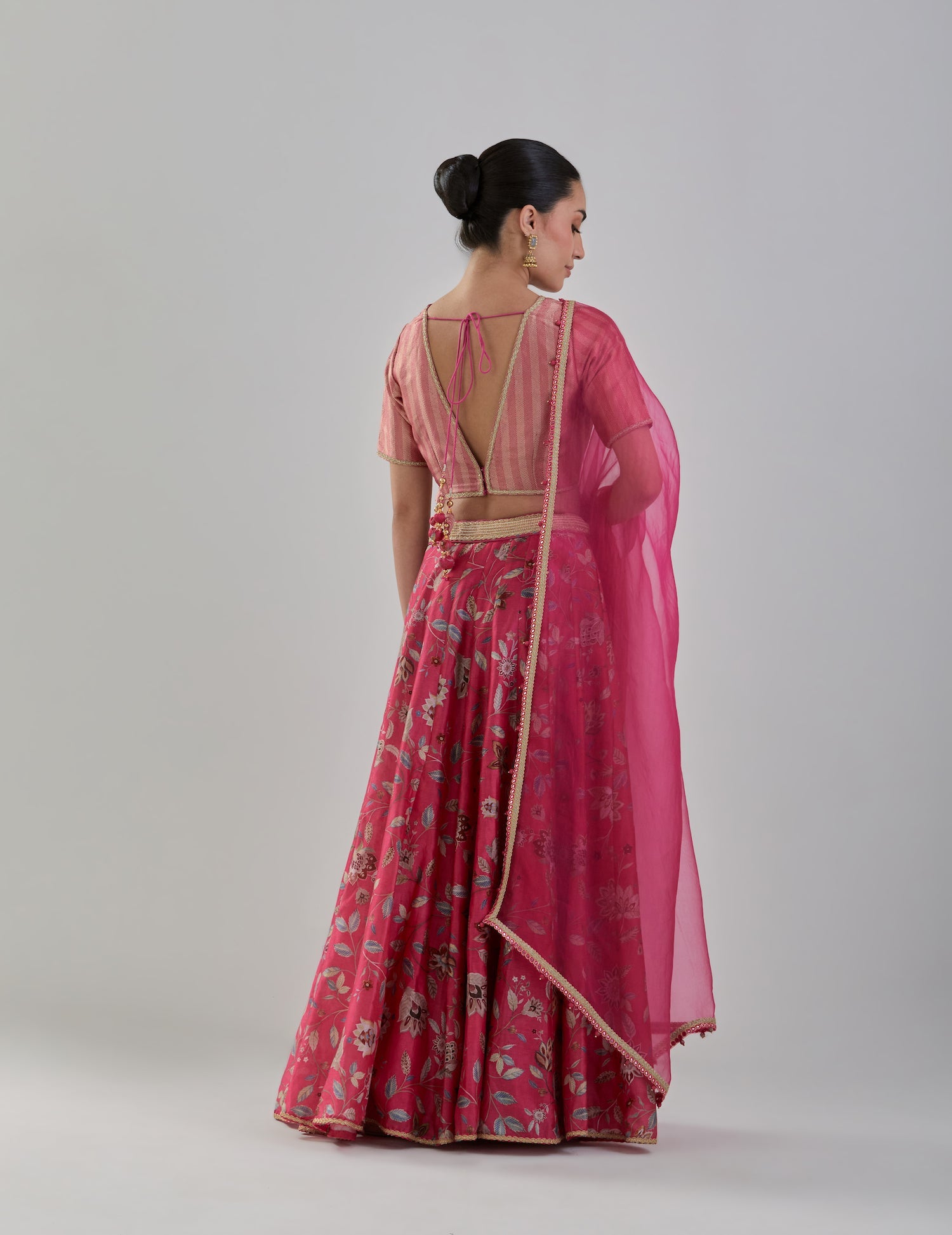 Fuchsia Floral Chanderi Lehenga Set with Organza Dupatta