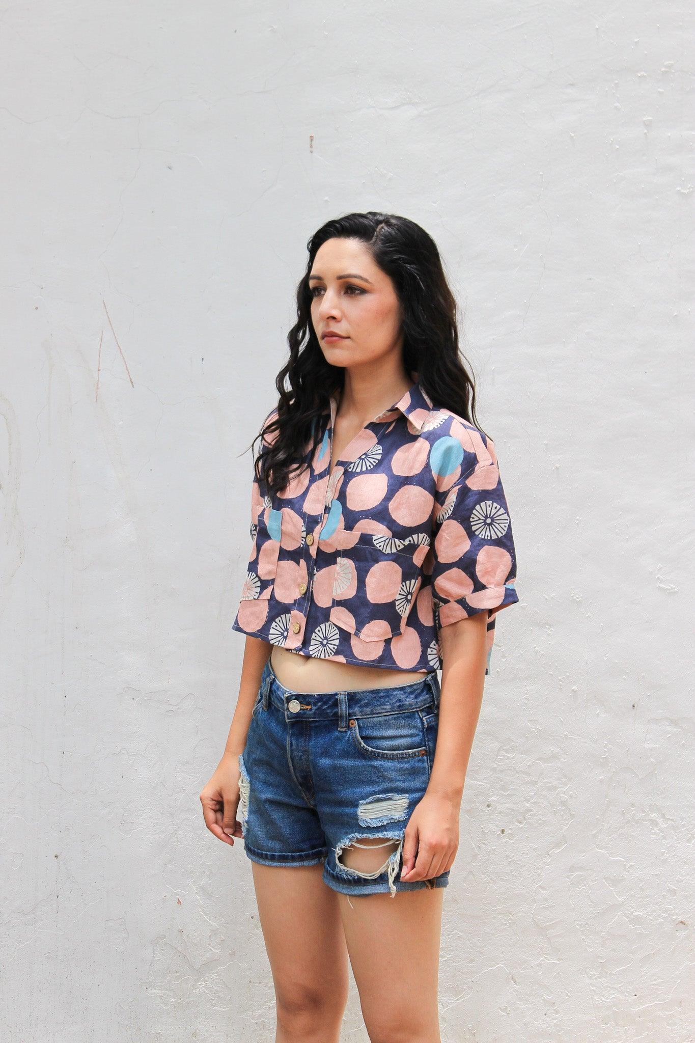 Berry Blue Linen Crop Top