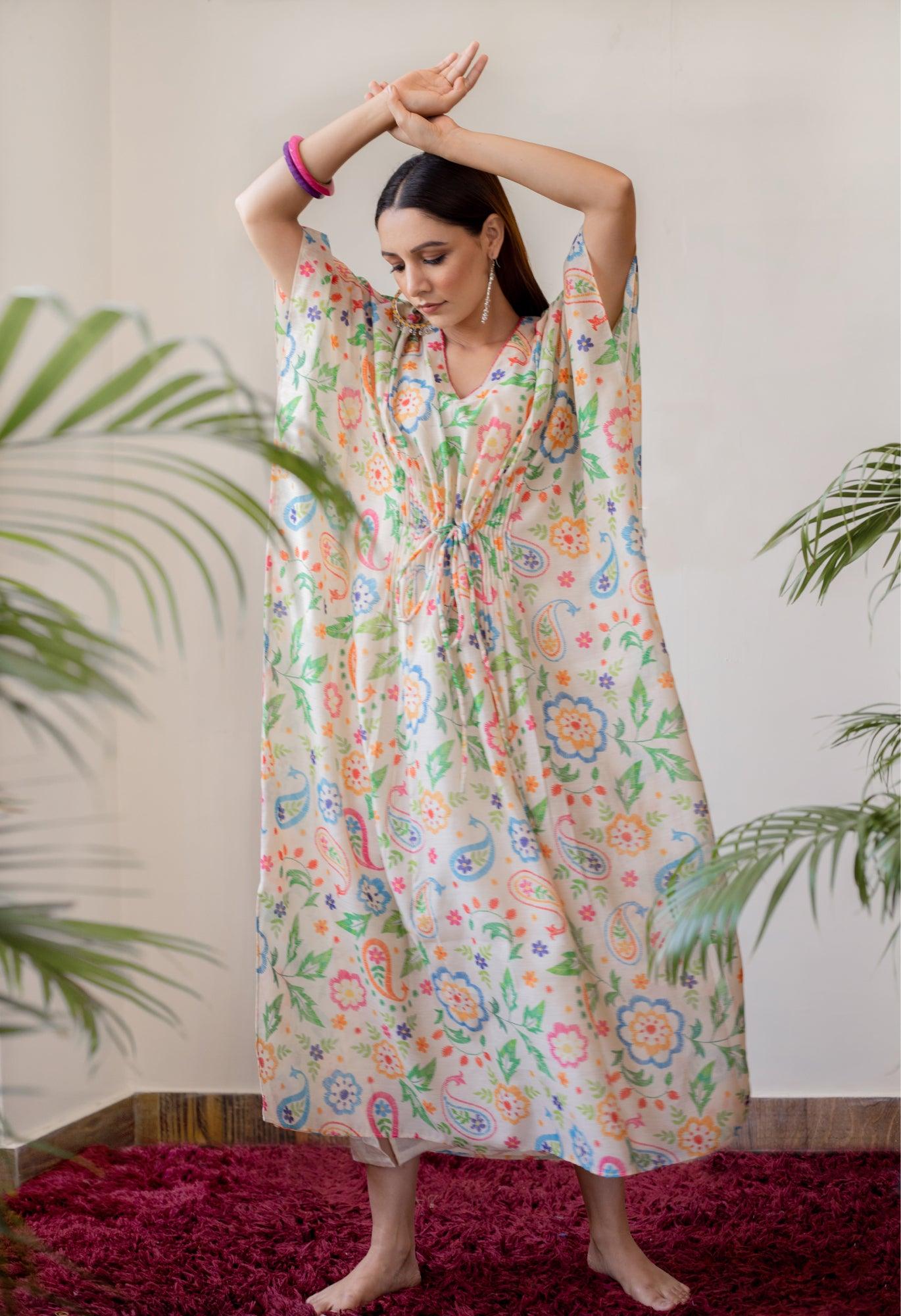 Ivory Paisley Pintuck Kaftan