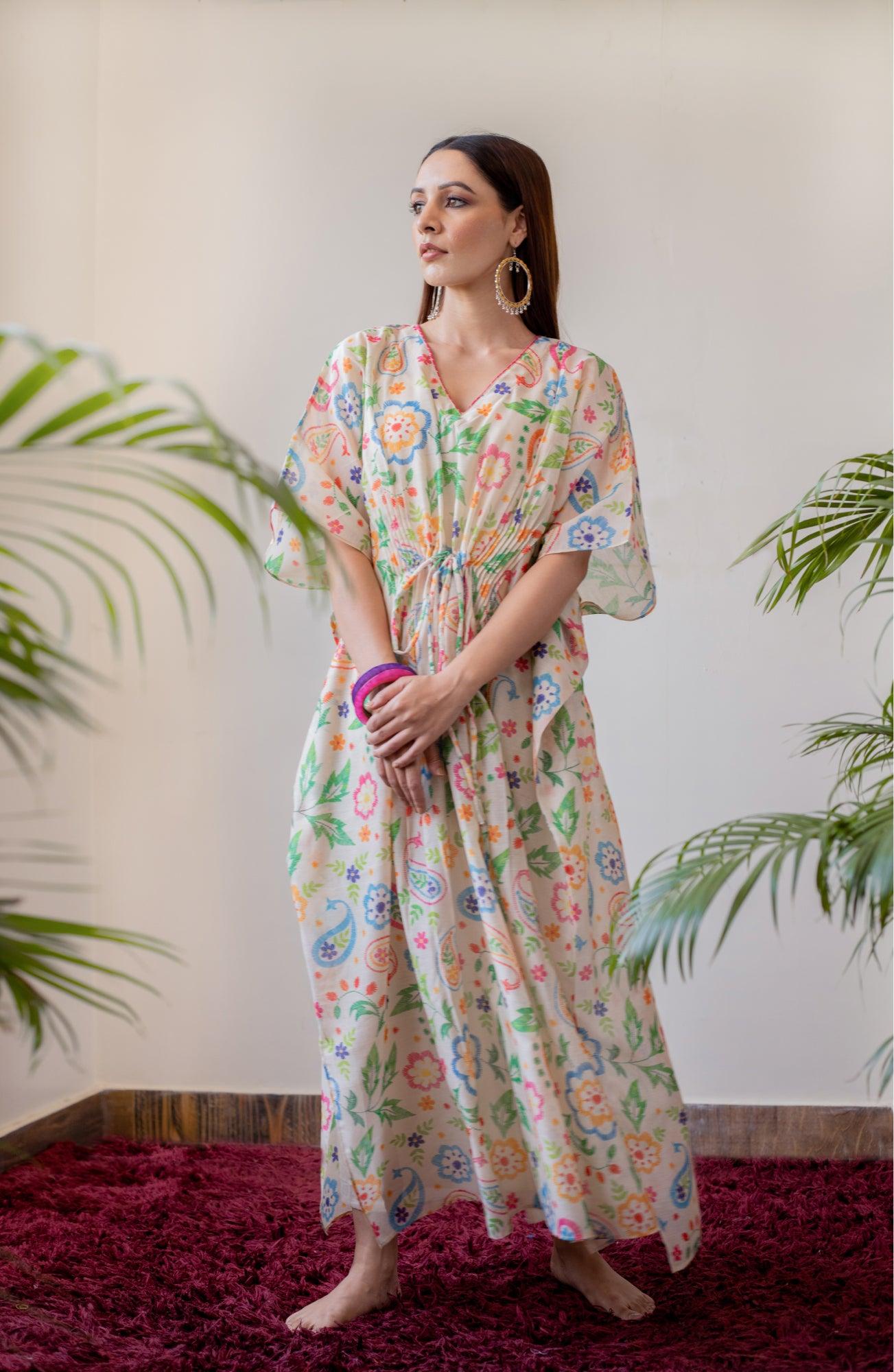 Ivory Paisley Pintuck Kaftan