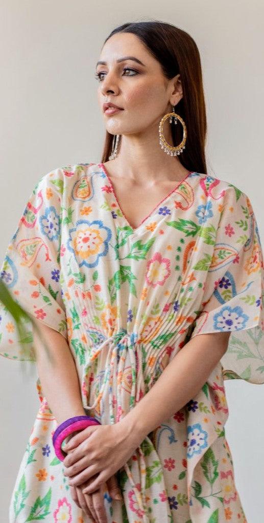 Ivory Paisley Pintuck Kaftan