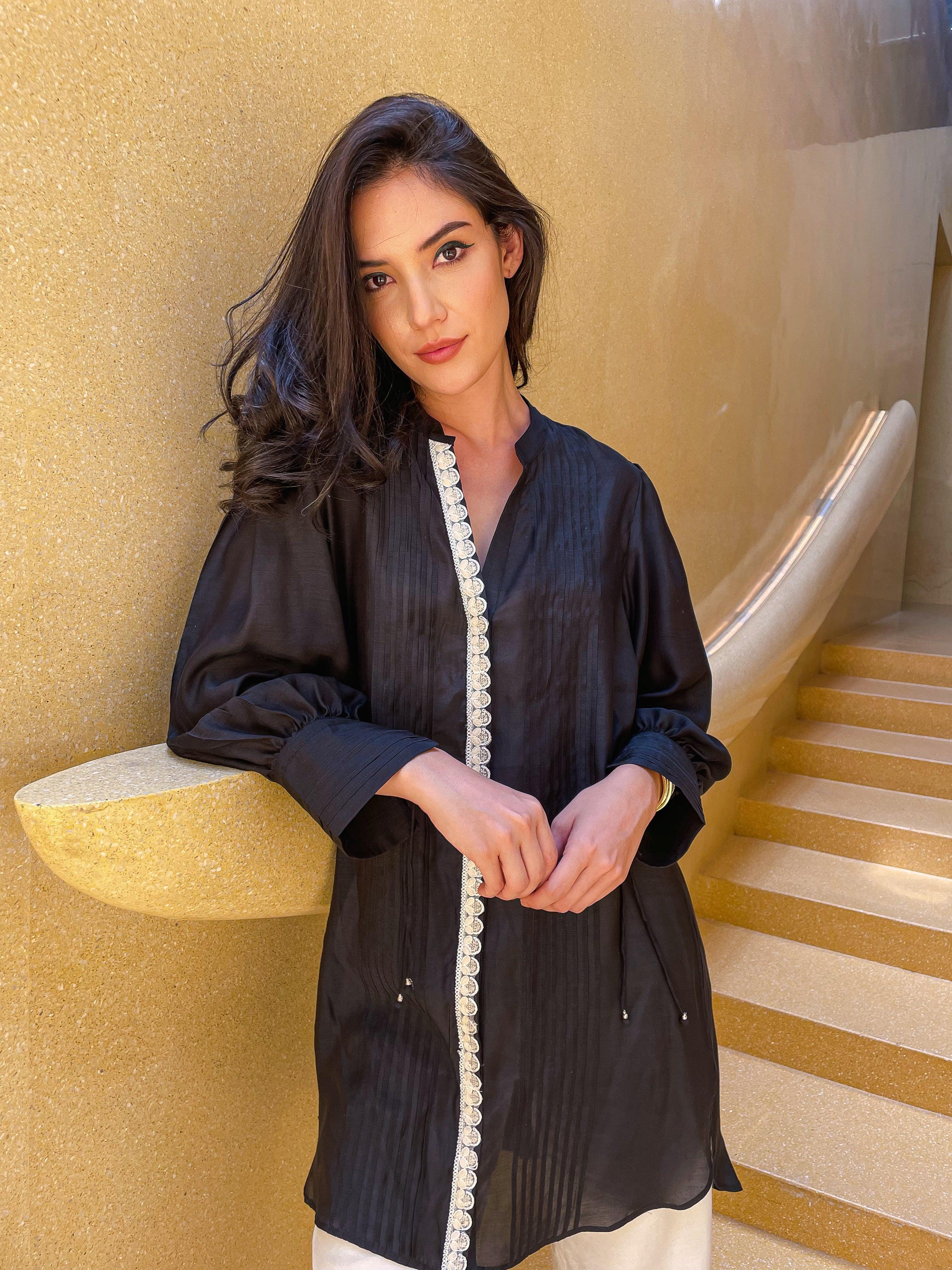 Black Pintuck Kurta - Kapaas