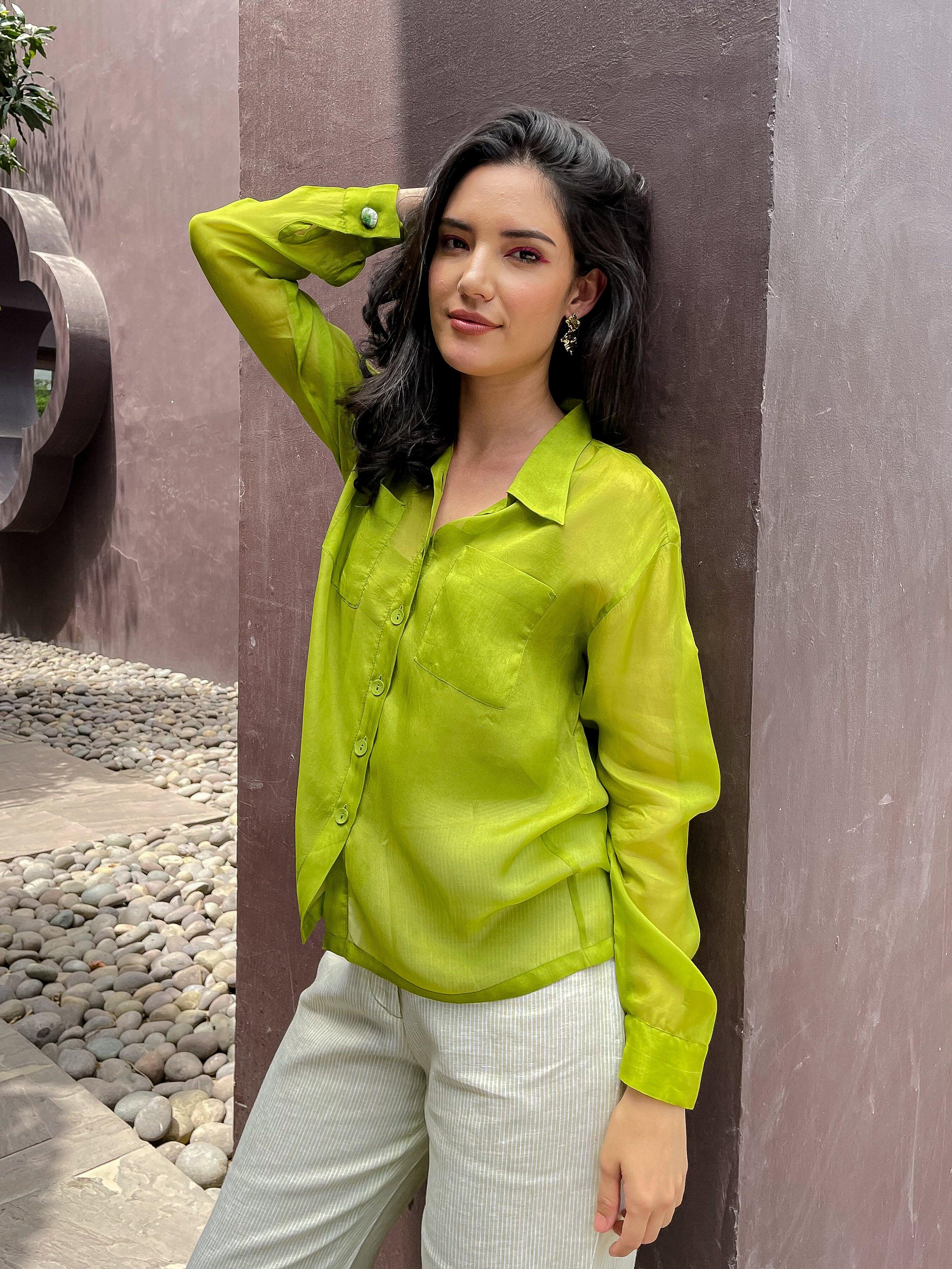 Lime Green Organza Shirt - Kapaas