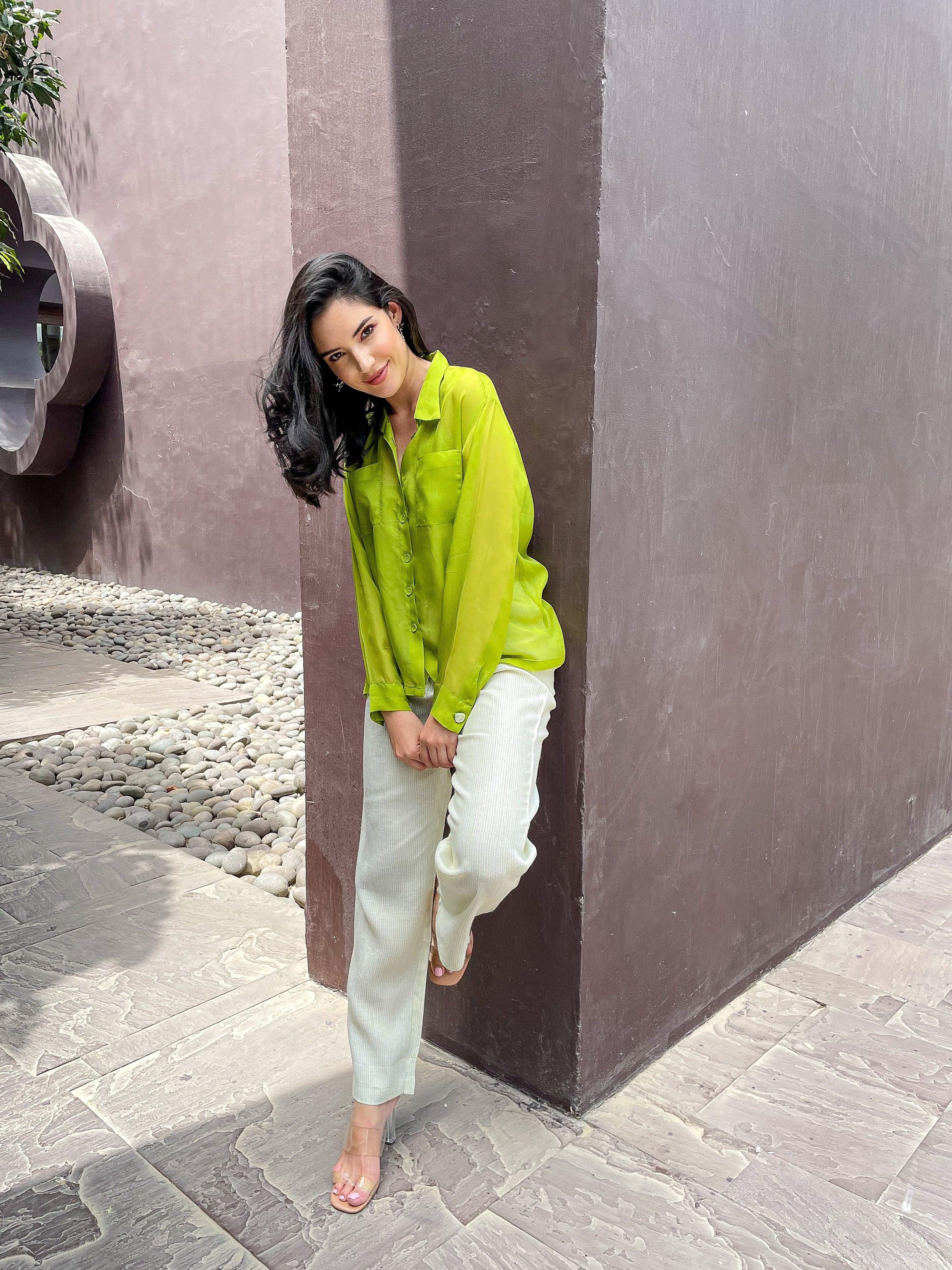 Lime Green Organza Shirt - Kapaas