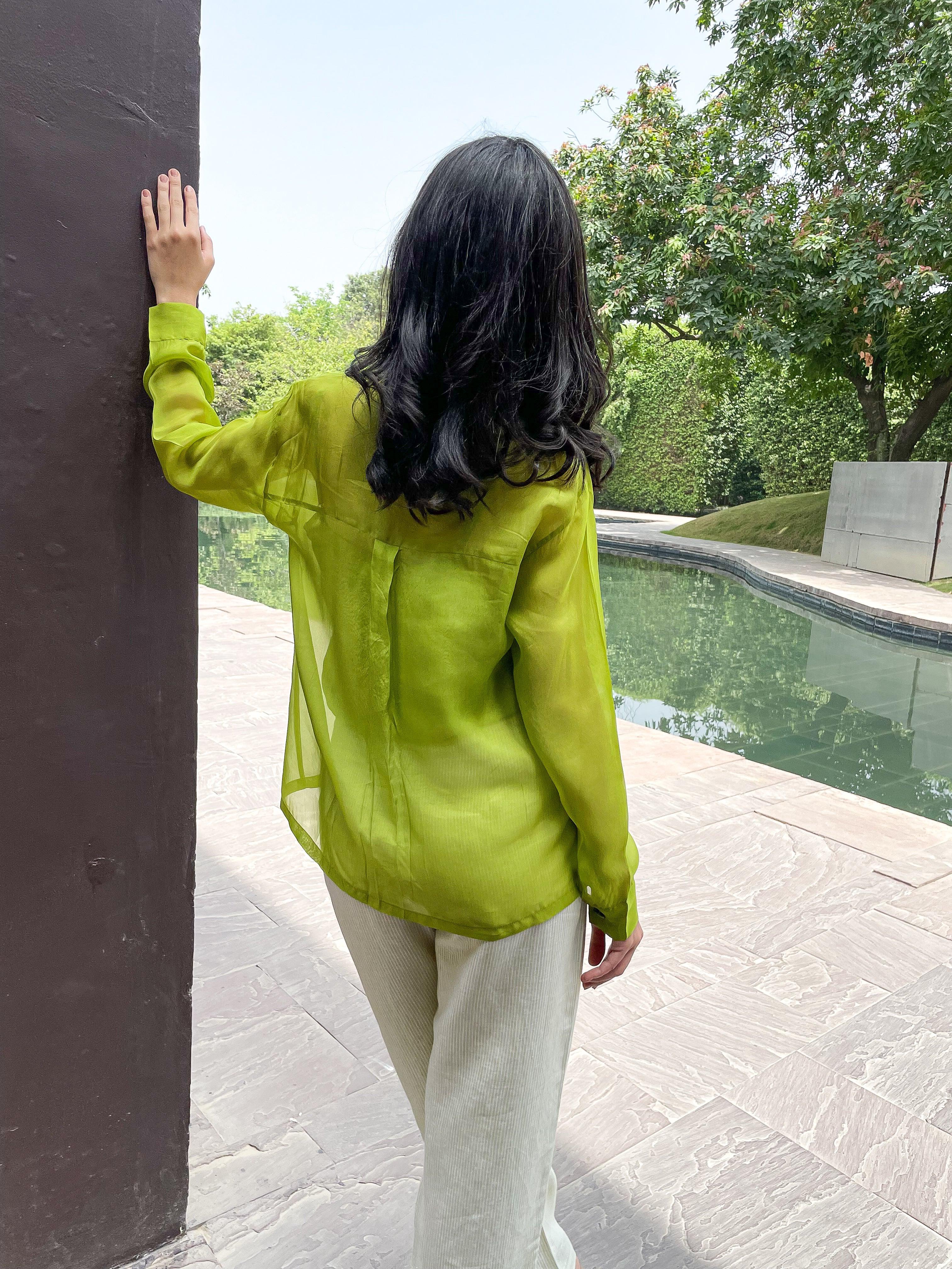 Lime Green Organza Shirt - Kapaas