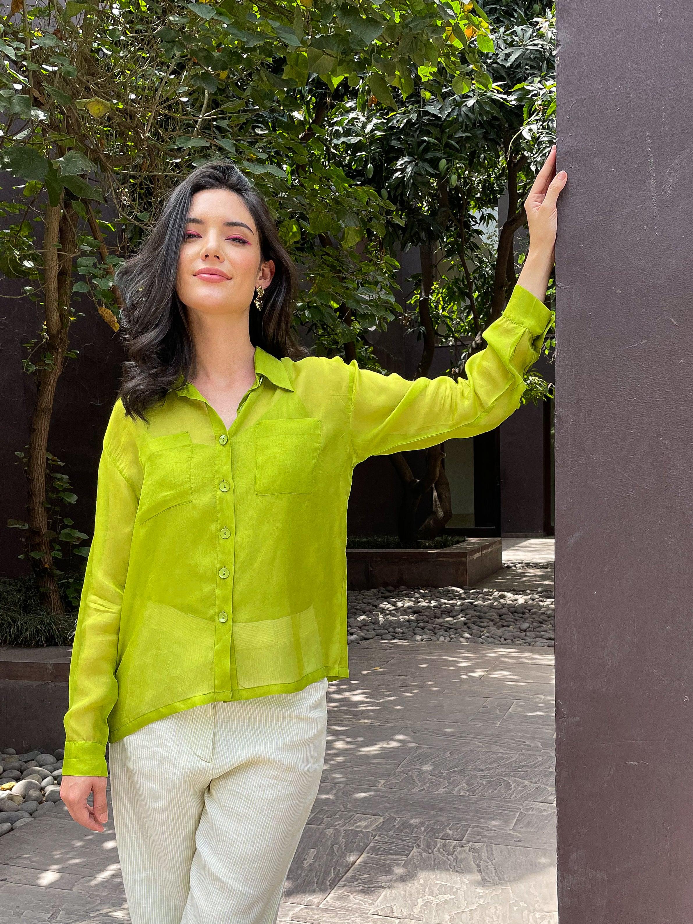 Lime Green Organza Shirt - Kapaas