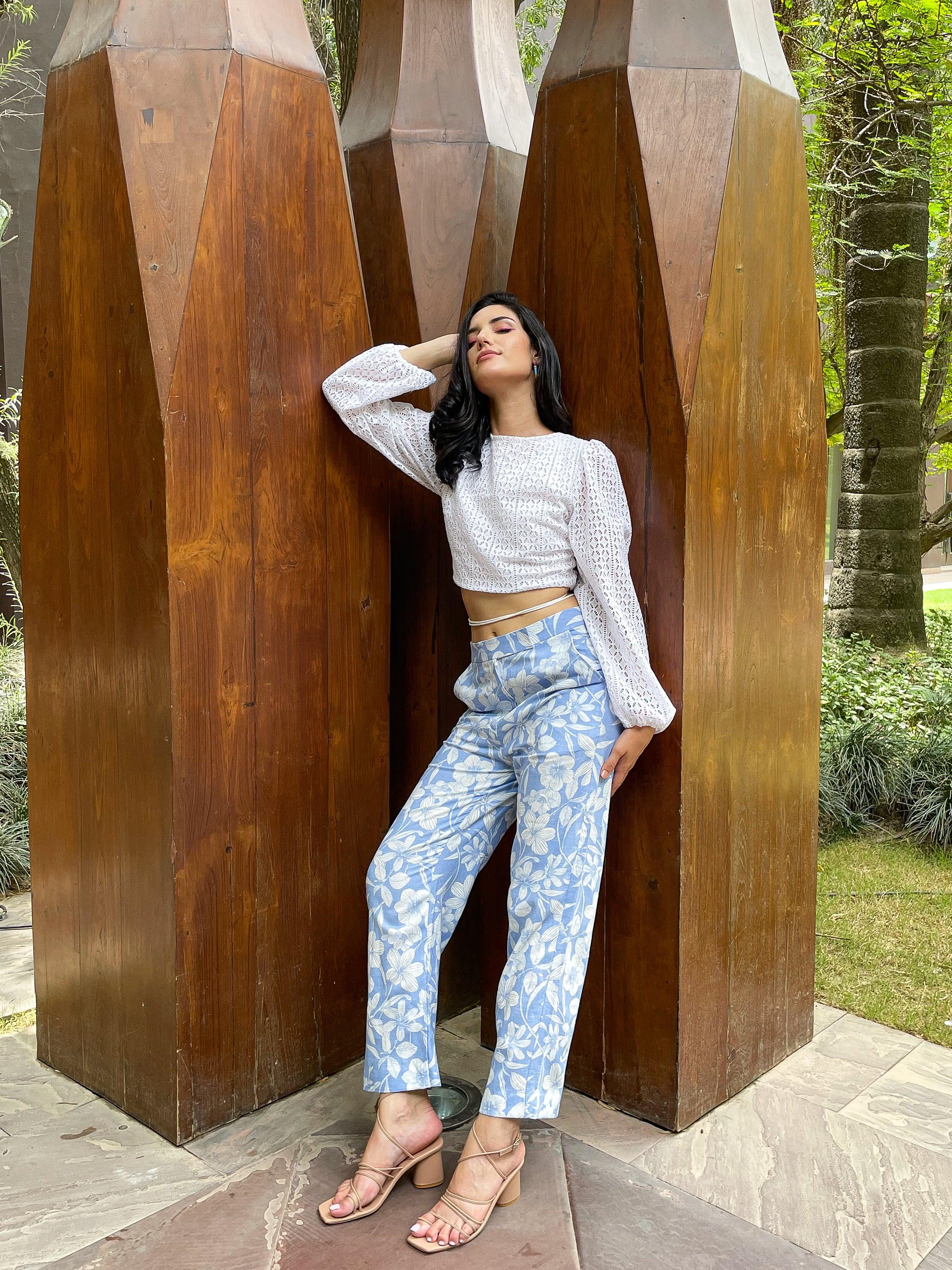 White Schifli Cut Work Crop Top - Kapaas