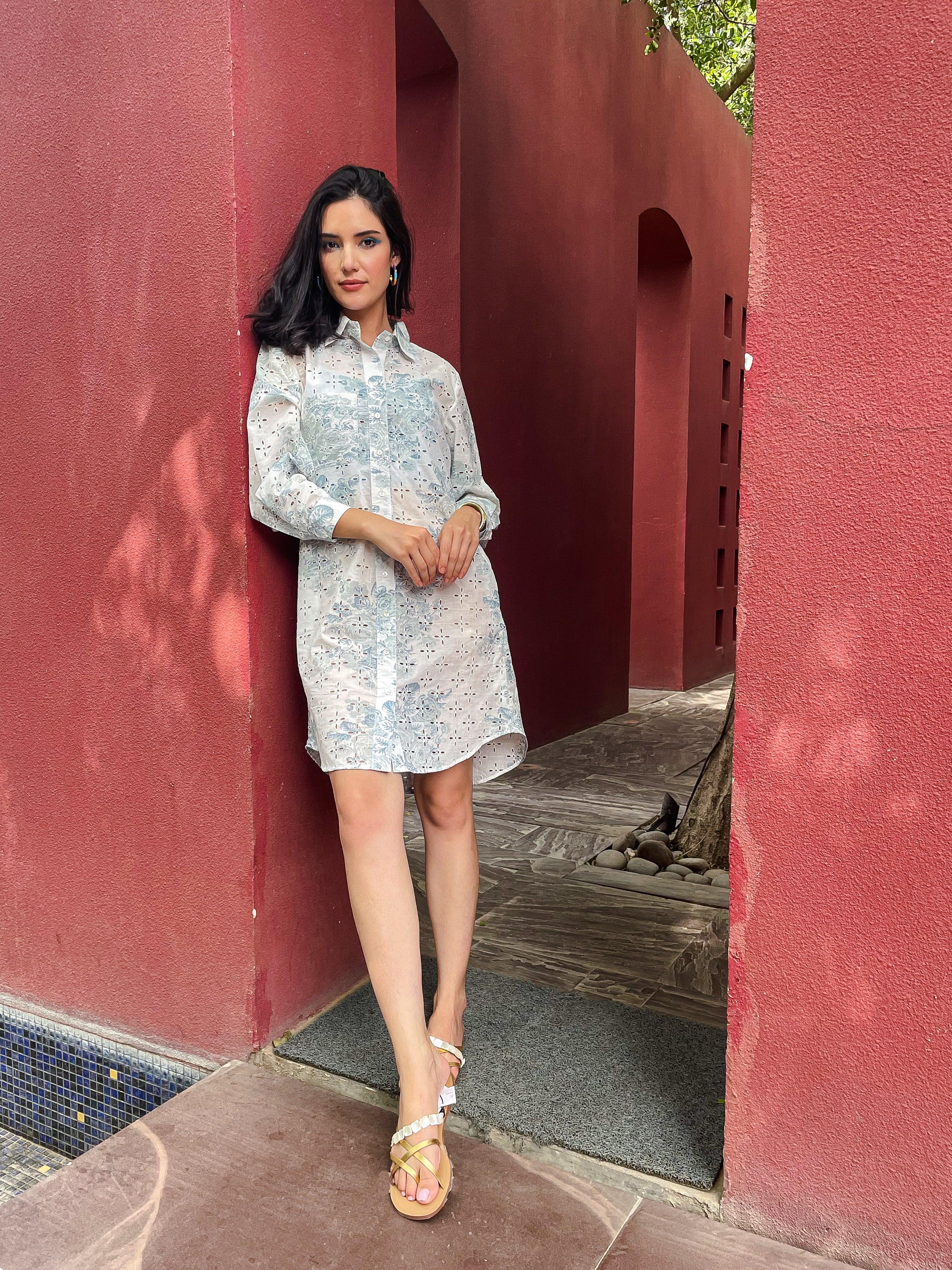 Pastel Green Schifli Shirt Dress - Kapaas