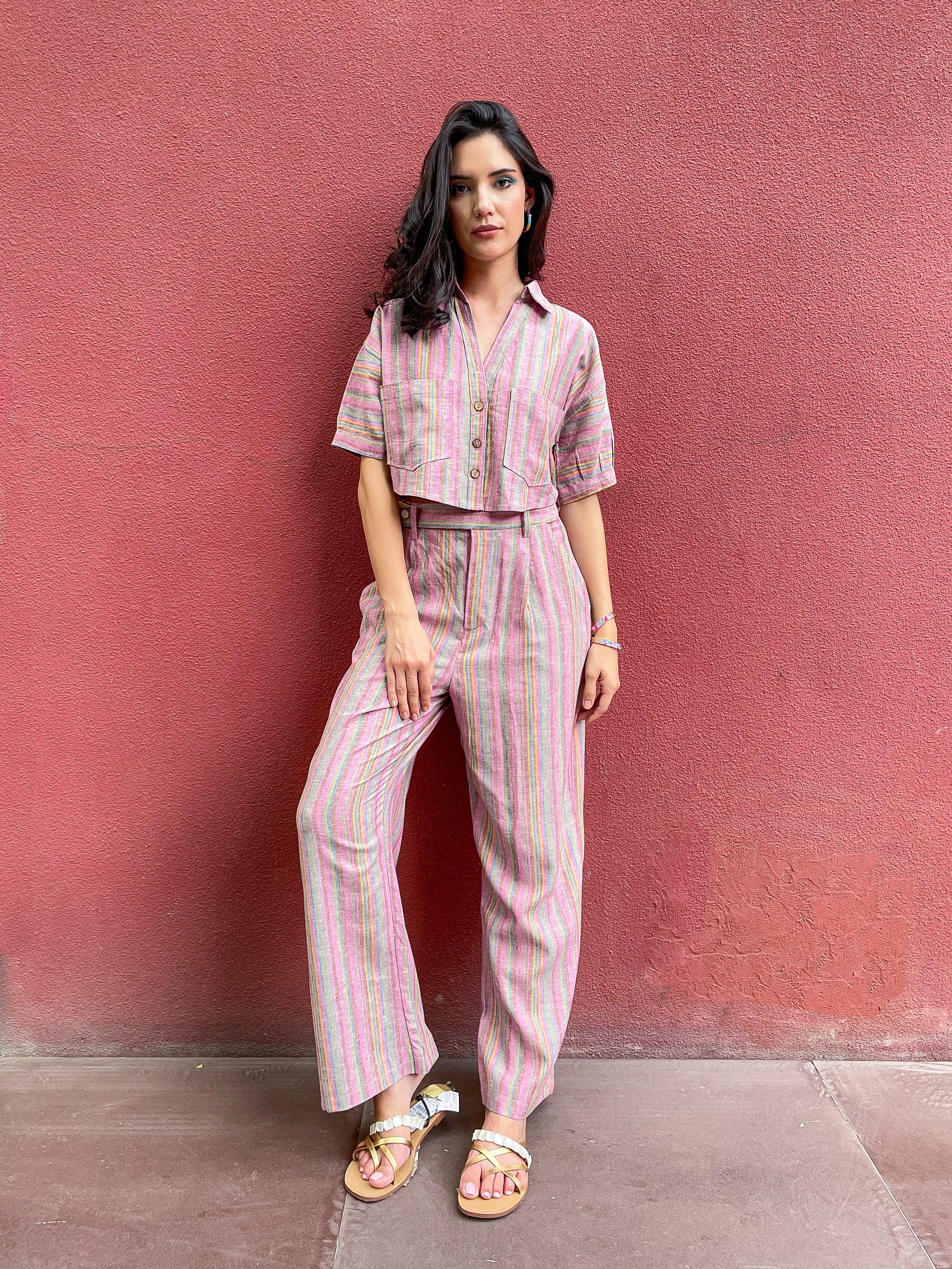 Multi Stripes Linen Co-ord Set - Kapaas