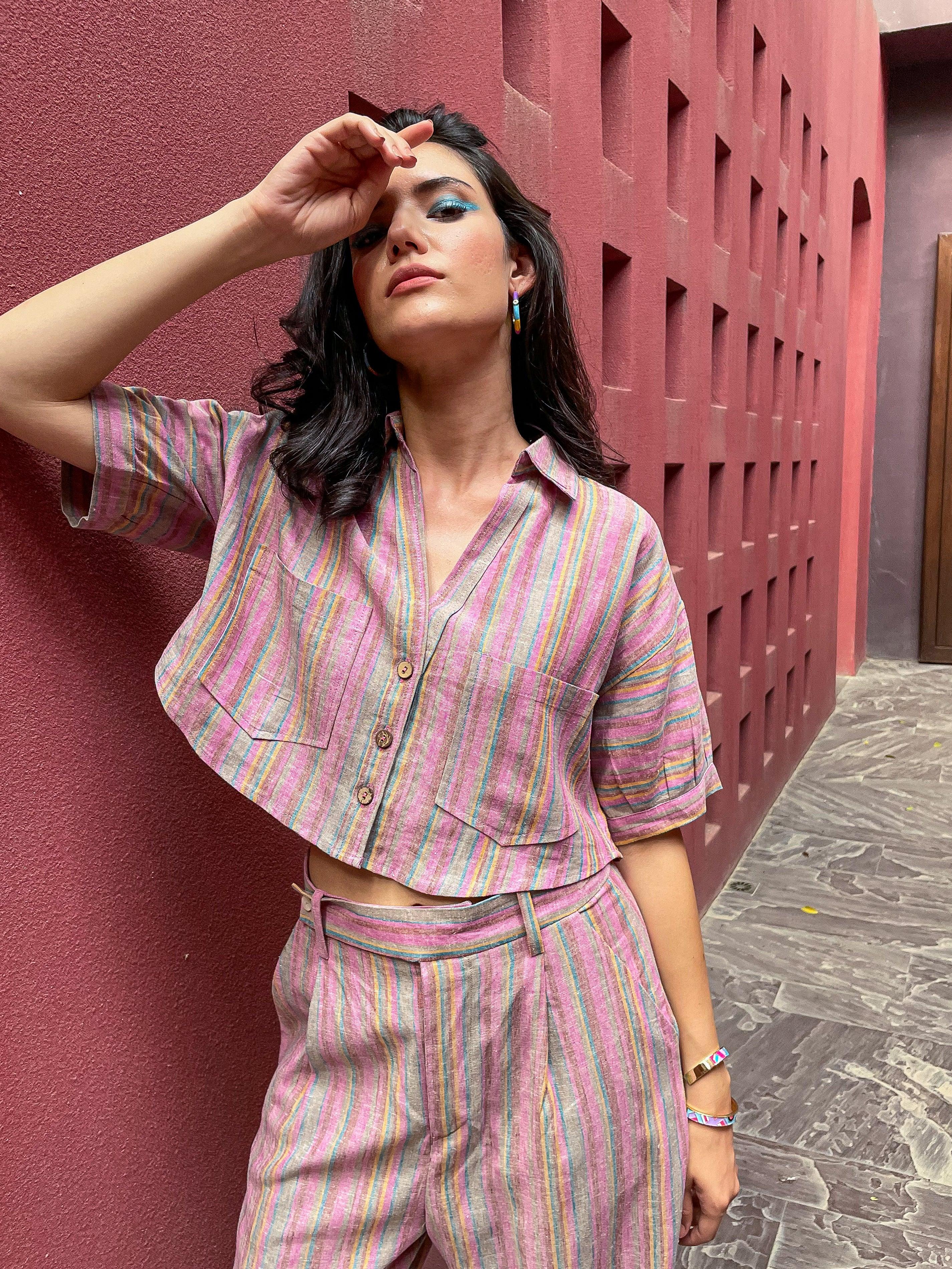 Multi Stripes Linen Co-ord Set - Kapaas