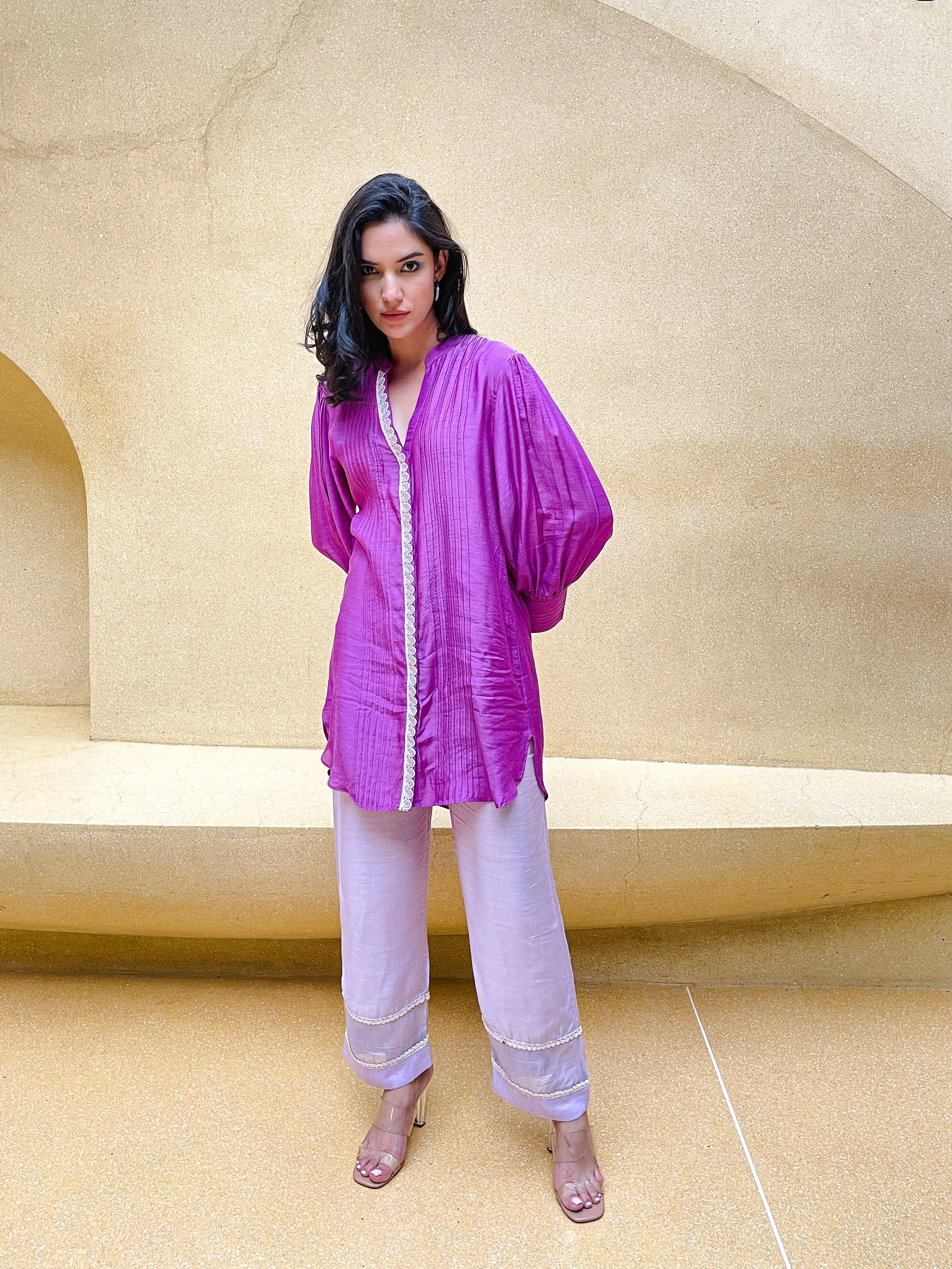 Daphne Purple Pintuck Kurta - Kapaas