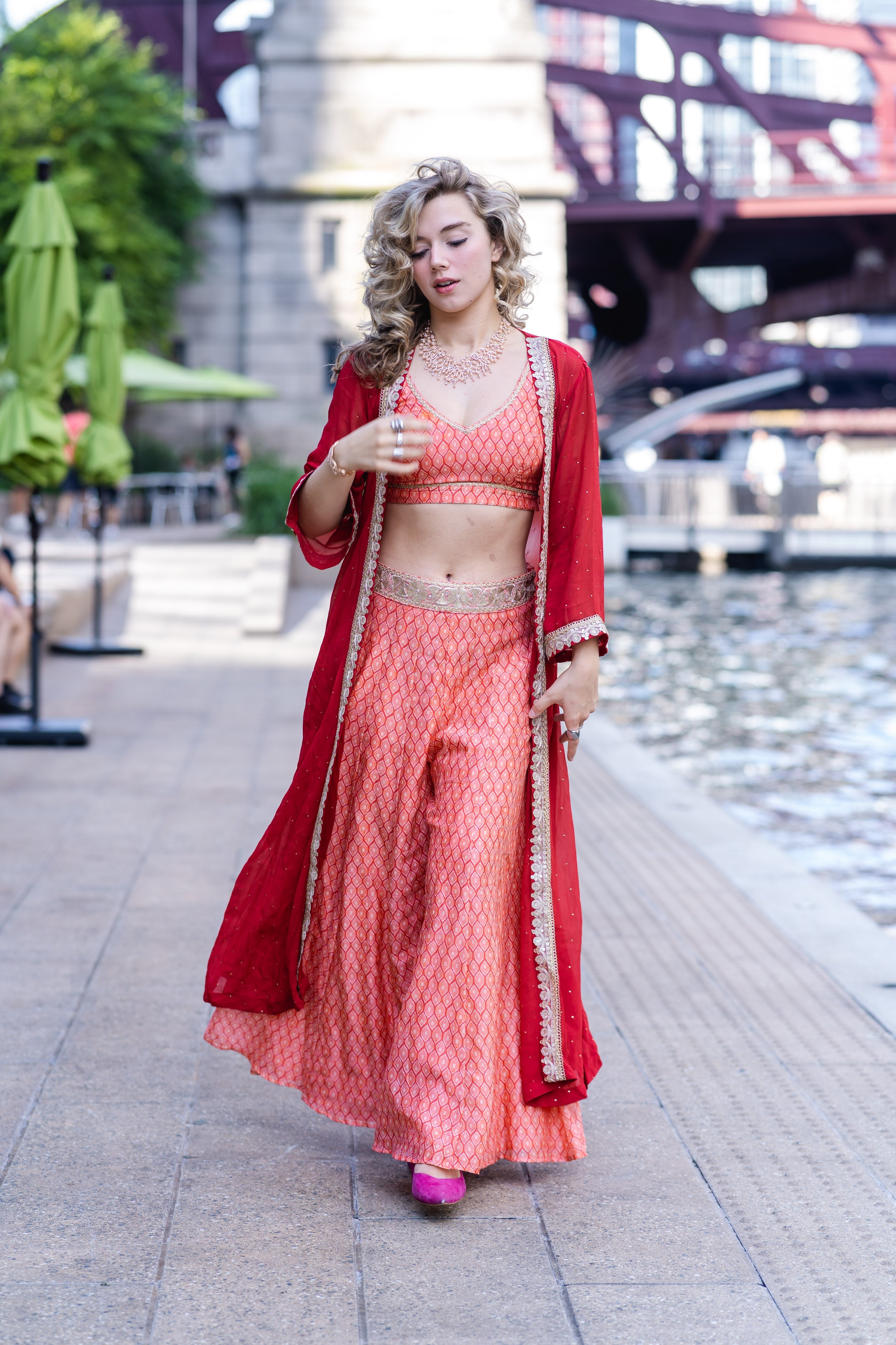 Ruby Sharara Set with Cape