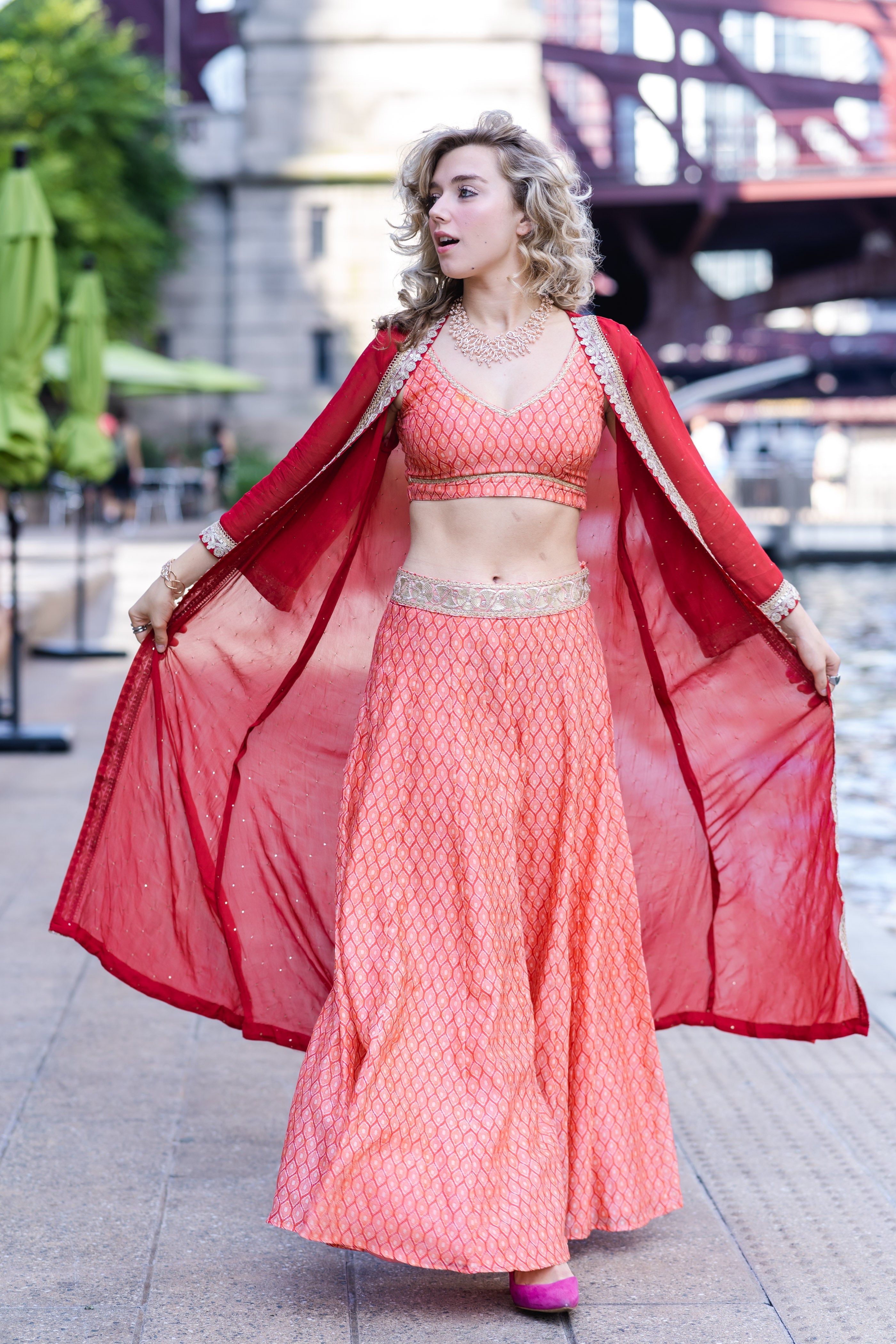 Ruby Sharara Set with Cape